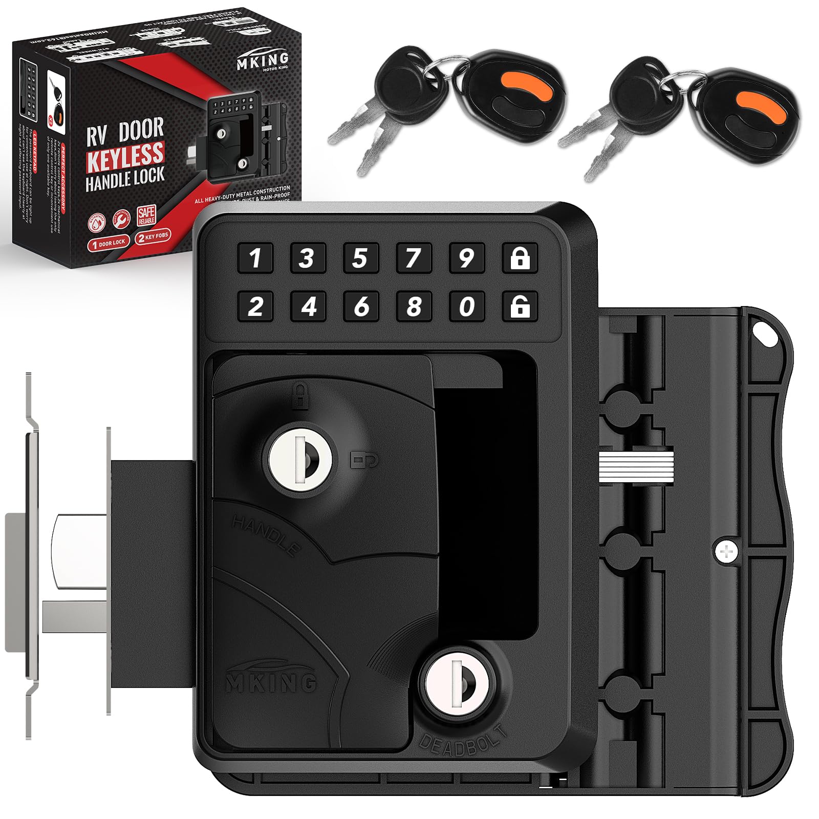 MKING Keyless Entry RV Door Lock - Heavy Duty Zinc Alloy Shockproof Replacement Lock for Travel Trailers, Campers, Horse & Cargo Trailers (Fits 2.75