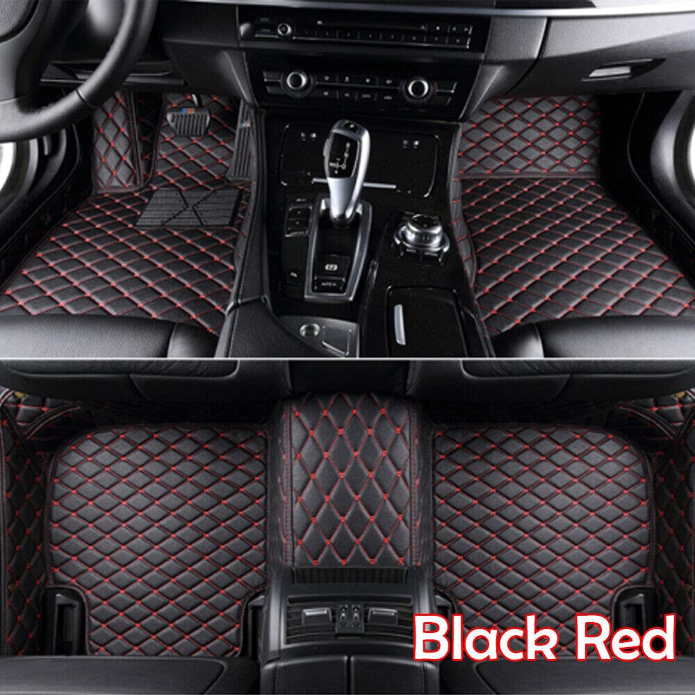 Premium Leather Car Floor Mats for Dodge Charger 2011-2019 - Waterproof & All-Season (4-Door, Black+Red) - Perfect for Daily Commute & Road Trips