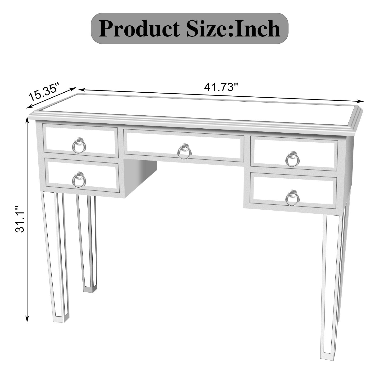Modern Mirrored Console Table with 5 Drawers - Entryway Sofa Side Table, Vanity Dressing Desk for Bedroom & Home Office - Elegant Storage Solution for Hallway, Living Room & Makeup Area