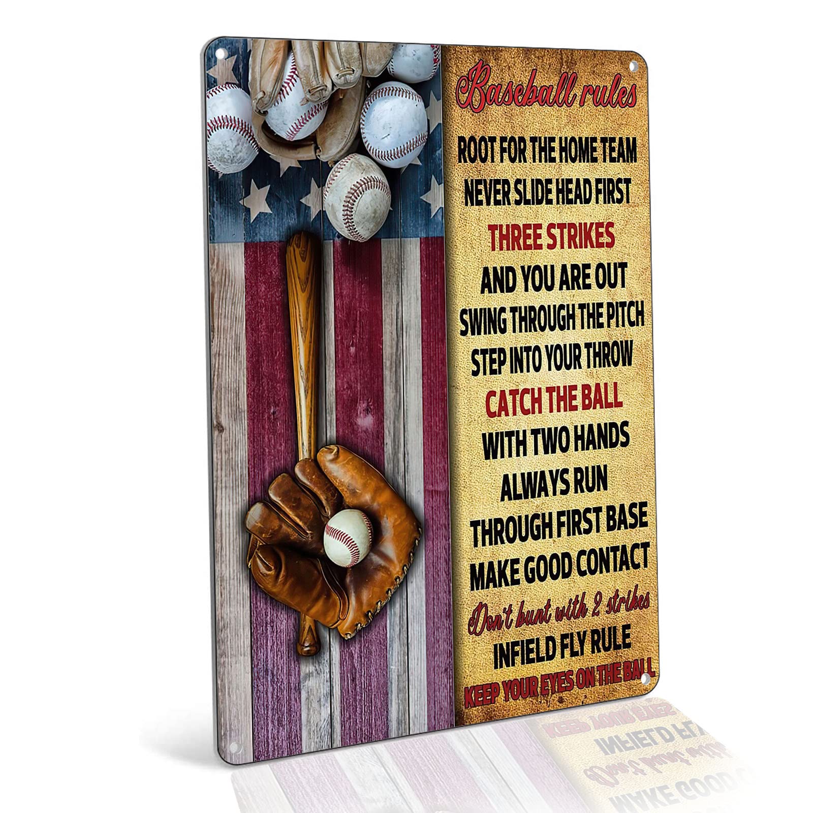 Vintage Baseball Tin Sign - 12x16 Inch Retro Metal Wall Art Decor for Baseball Players & Fans - Fade Resistant, Reflective - Perfect for Man Cave, Sports Bar, Bedroom or Outdoor Use - Easy to Mount Gift for Boys & Men