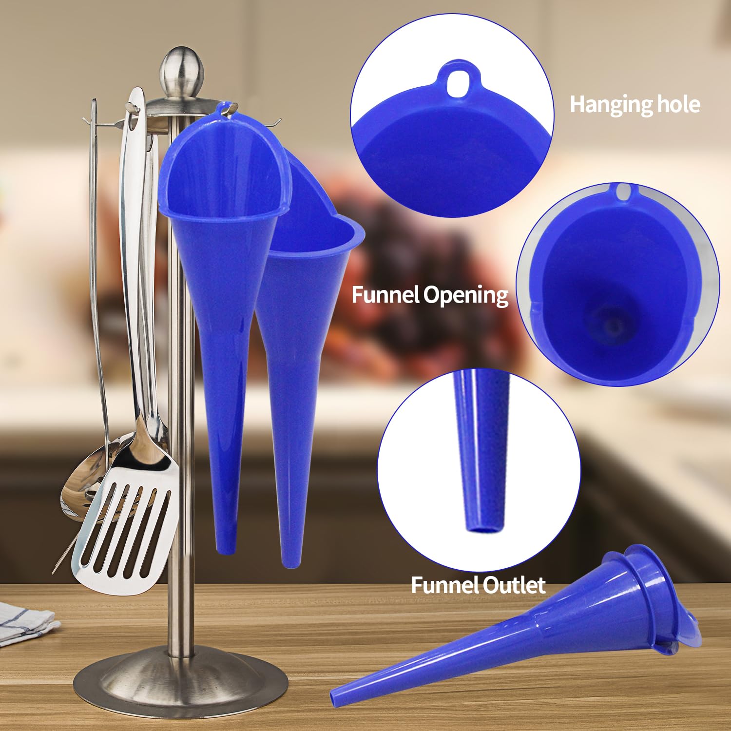 3-Piece Plastic Oil Funnel Set for Automotive Use - Transmission, Fuel, Lubricants & Fluids - Blue Car Funnels for Easy Pouring & Maintenance