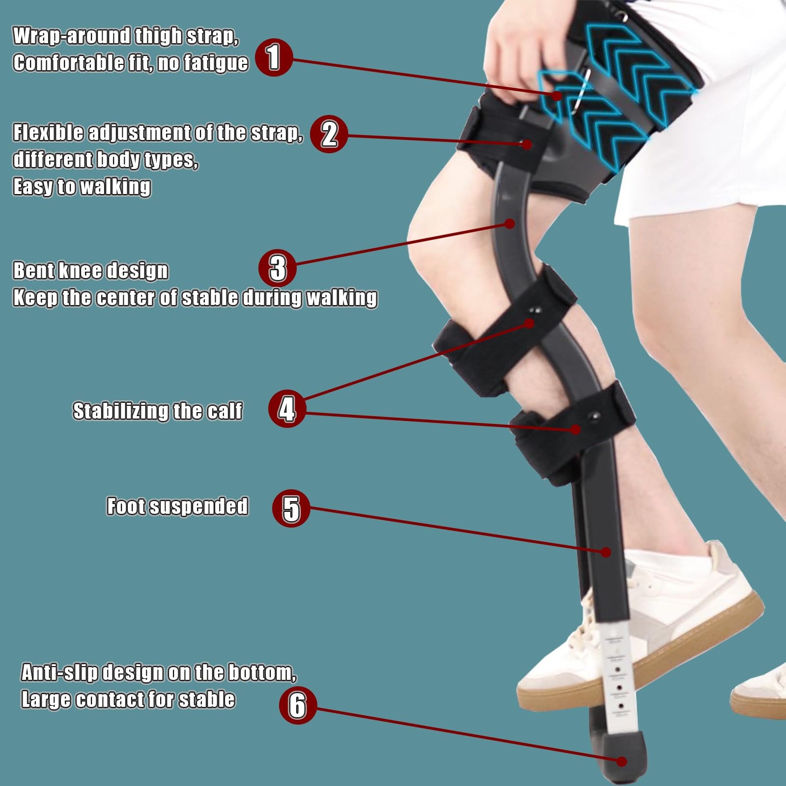 **Hands Free Knee Crutches for Adults - Adjustable Height, Anti-Slip Leg Support for Walking, Injury Recovery, Ankle Fracture & Plantar Fasciitis Relief - Ideal for Mobility Assistance & Post-Surgery Rehabilitation**