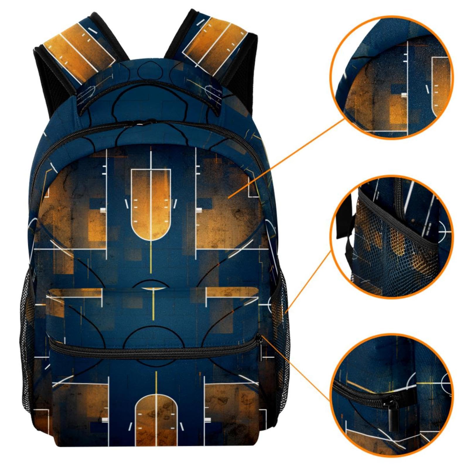 Men's & Women's Travel Backpack - Durable Art Basketball Court Design Backpack for Hiking, Gym, School & Daily Commute