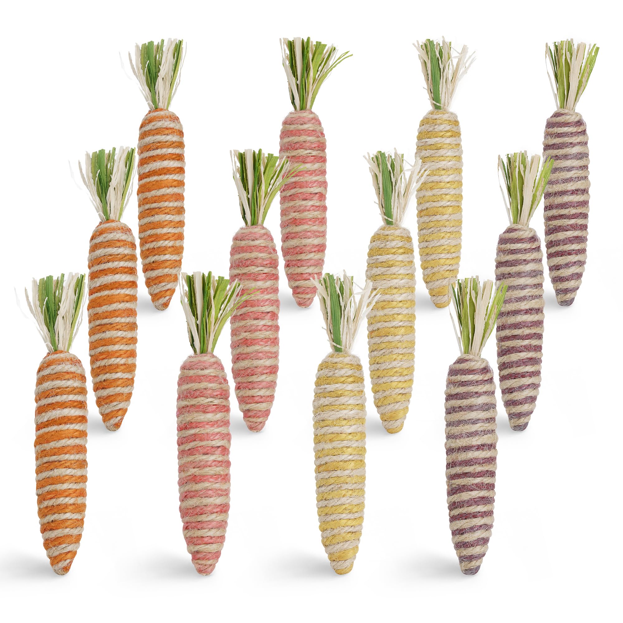 Nature Vibe 5.9 Inch Sisal Carrot Easter Decorations - 12 Pack Colorful Jute Twine Carrots for Spring Table Centerpieces, Easter Bunny Party & Home Decor
