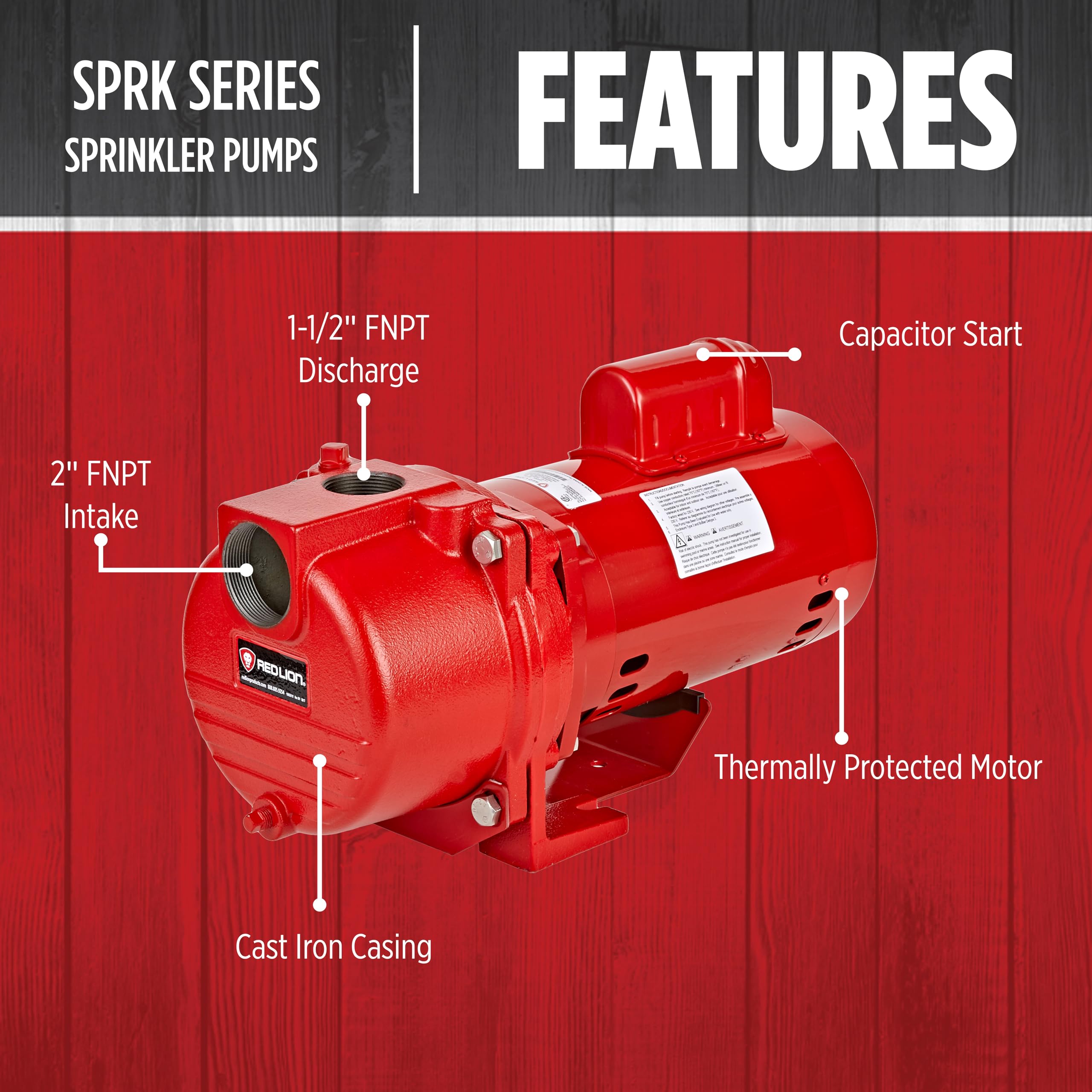 Red Lion RL-SPRK150 1.5 HP Cast Iron Sprinkler Pump - 115/230 Volt, 71 GPM, Thermoplastic Impeller (Model 97101501) - Perfect for Lawn Irrigation, Garden Watering & Agricultural Applications