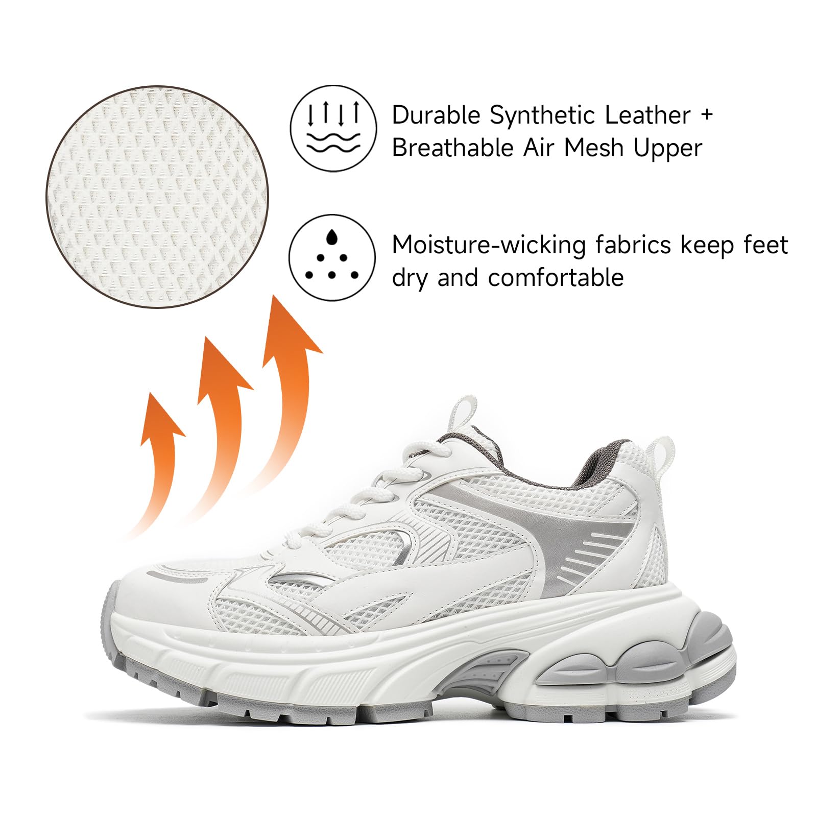 BEAU TODAY Women's Walking Shoes - Fashion Platform Chunky Sneakers for Women, Lace-up Casual Mesh Breathable Running Tennis Shoes - Perfect for Walking, Running, Gym & Everyday Wear