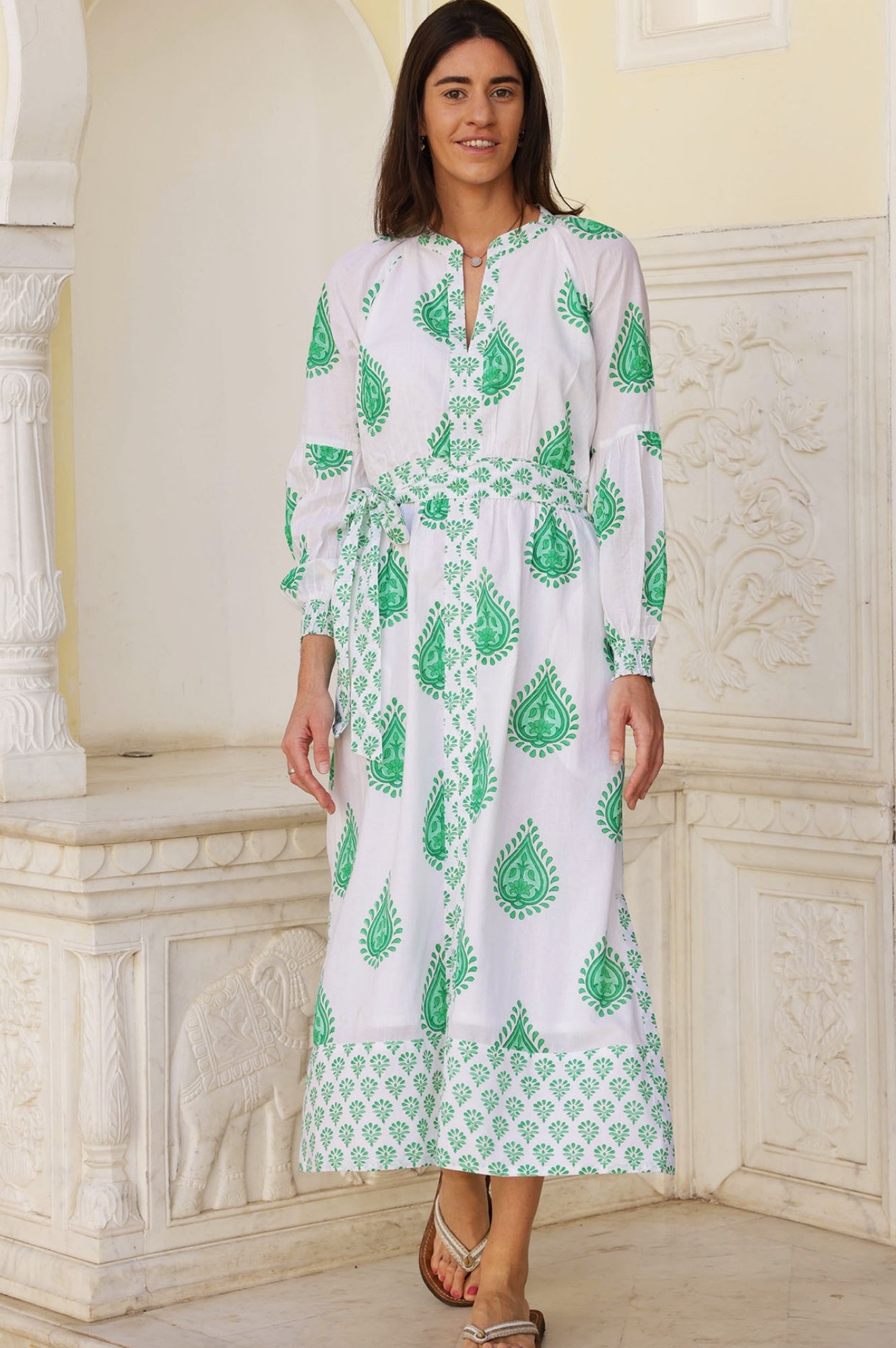 Handmade Block Print Dress with Wild Flower Buta Design in Green | Boho Chic Floral Maxi Dress for Women | Perfect for Summer, Beach, and Festivals