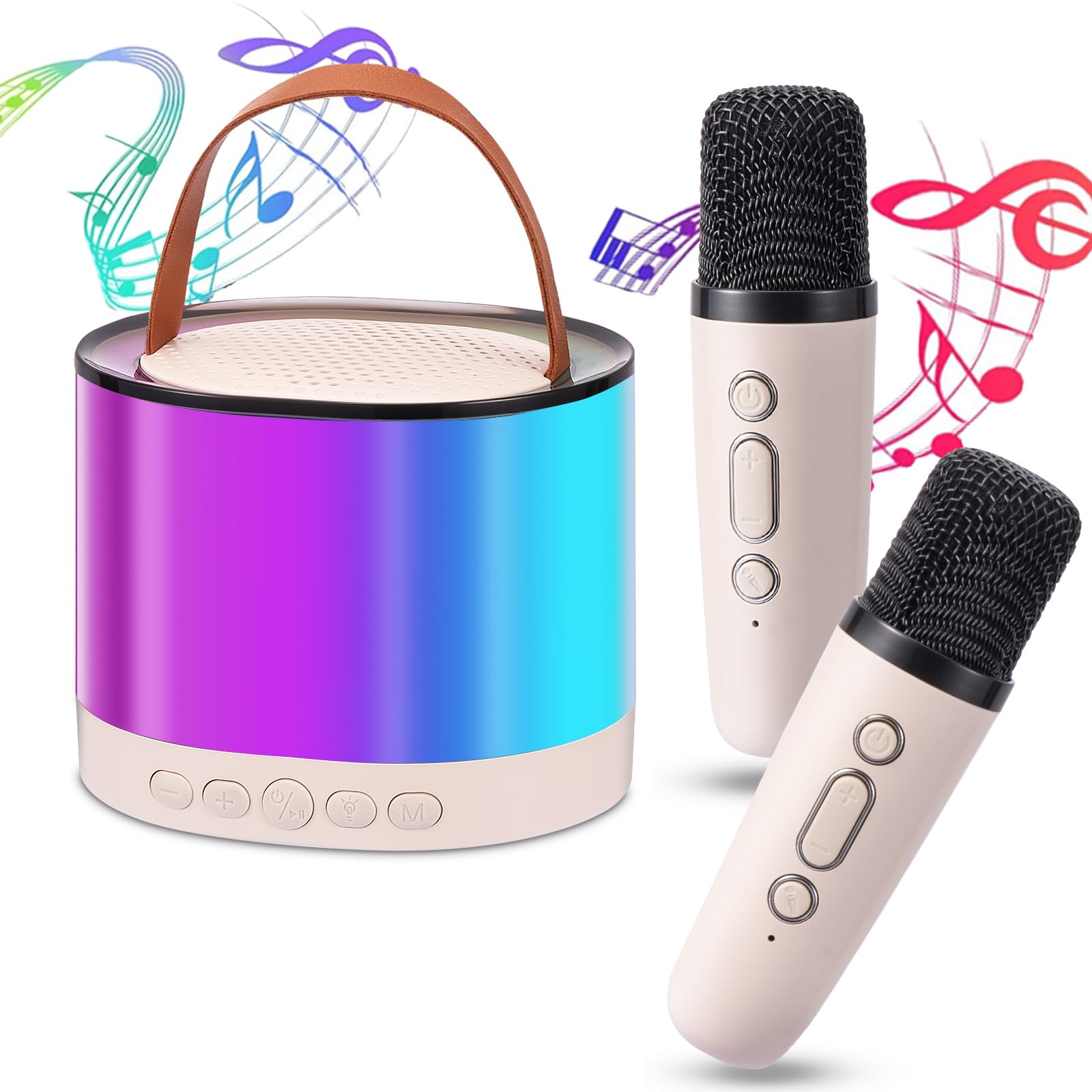 Wireless Kids Karaoke Microphone with 4 Sound Effects & LED Lights - Dual Microphone Set for Children, Perfect Toy Gift for Girls & Boys (Beige) - Ideal for Birthday Parties, Family Singing Fun & Home Entertainment