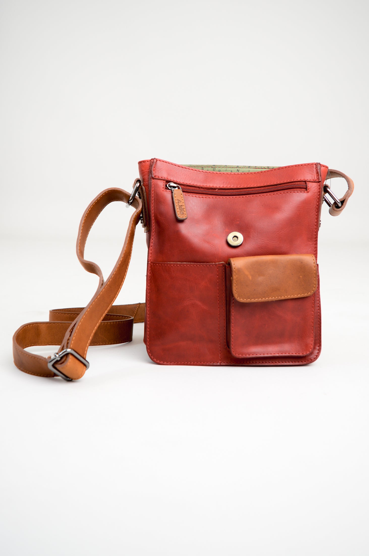 Premium Buffalo Leather Adrian Klis 1728 Bag in Red/Tan - Stylish & Durable Crossbody Bag for Women, Perfect for Work, Travel & Everyday Use