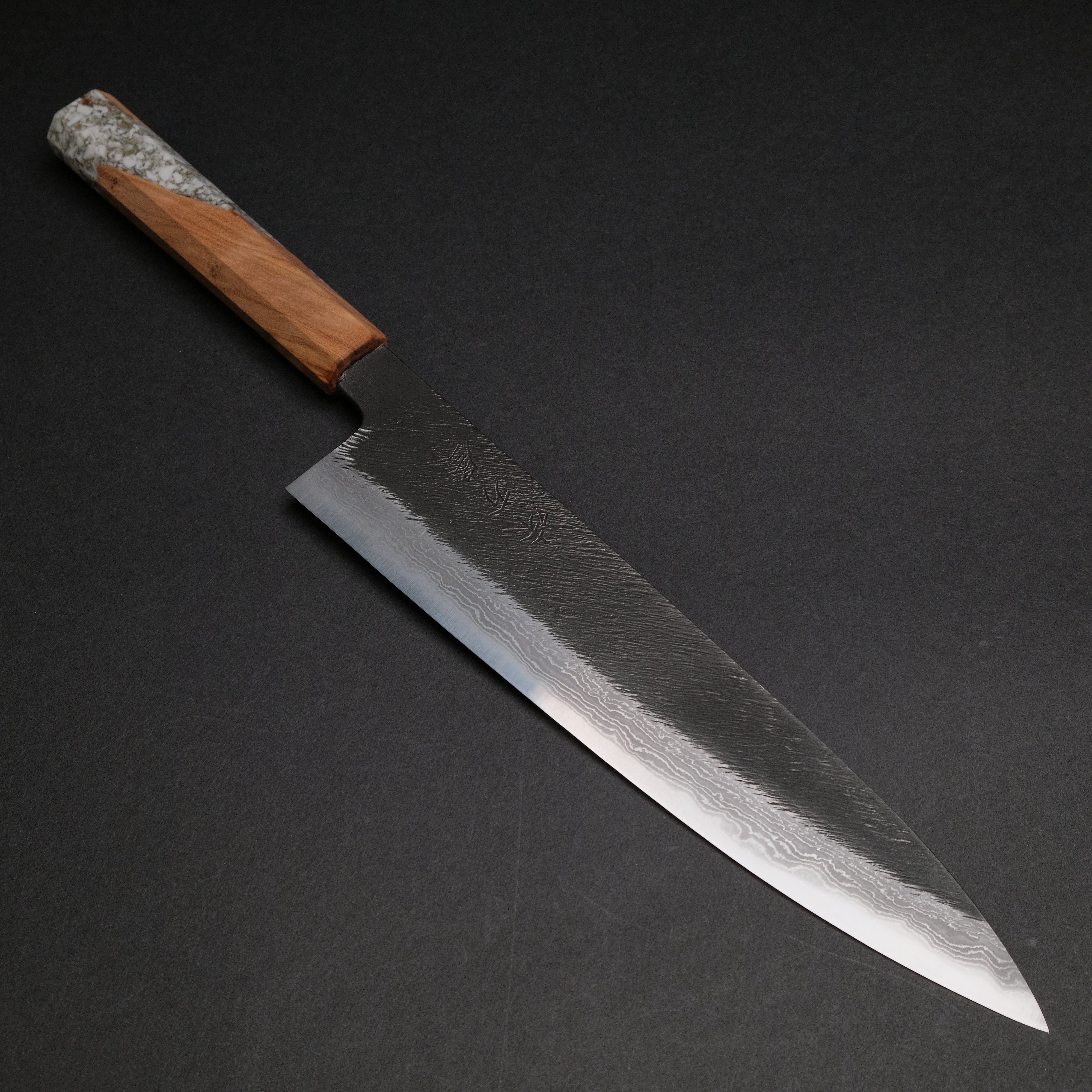 Ajikataya White #2 Matsuba Damascus Gyuto 240mm Japanese Chef Knife with Olive Wood TQPRV Handle (#06) - Perfect for Sushi, Meat Slicing & Professional Kitchen Use