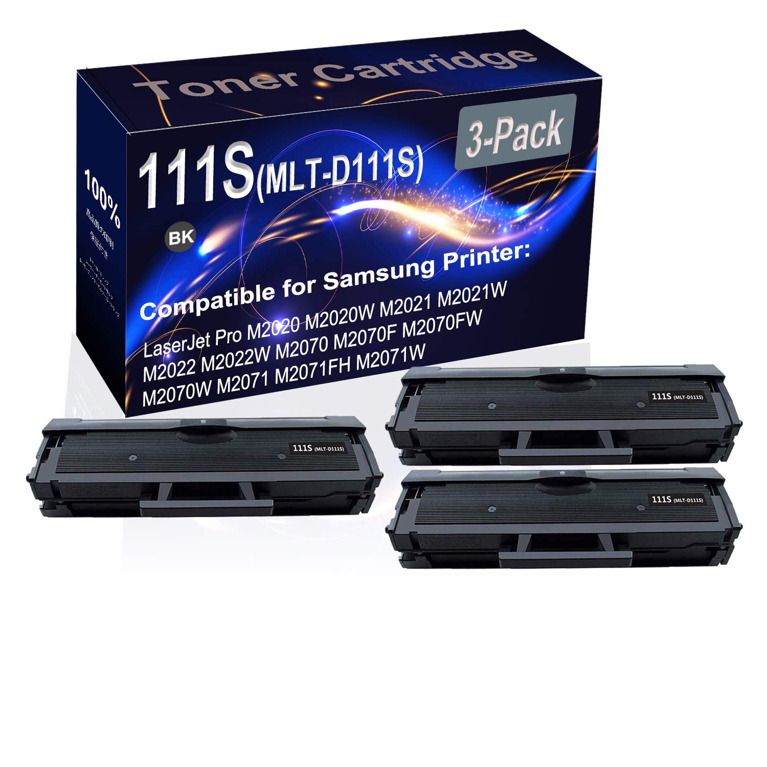 High Capacity 3-Pack Black Laser Printer Cartridge - Compatible with Samsung M2020/M2020W/M2021/M2021W/M2022/M2022W/M2070/M2070F/M2070FW & 111S (MLT-D111S) - Perfect Replacement for Home Office Printing Needs
