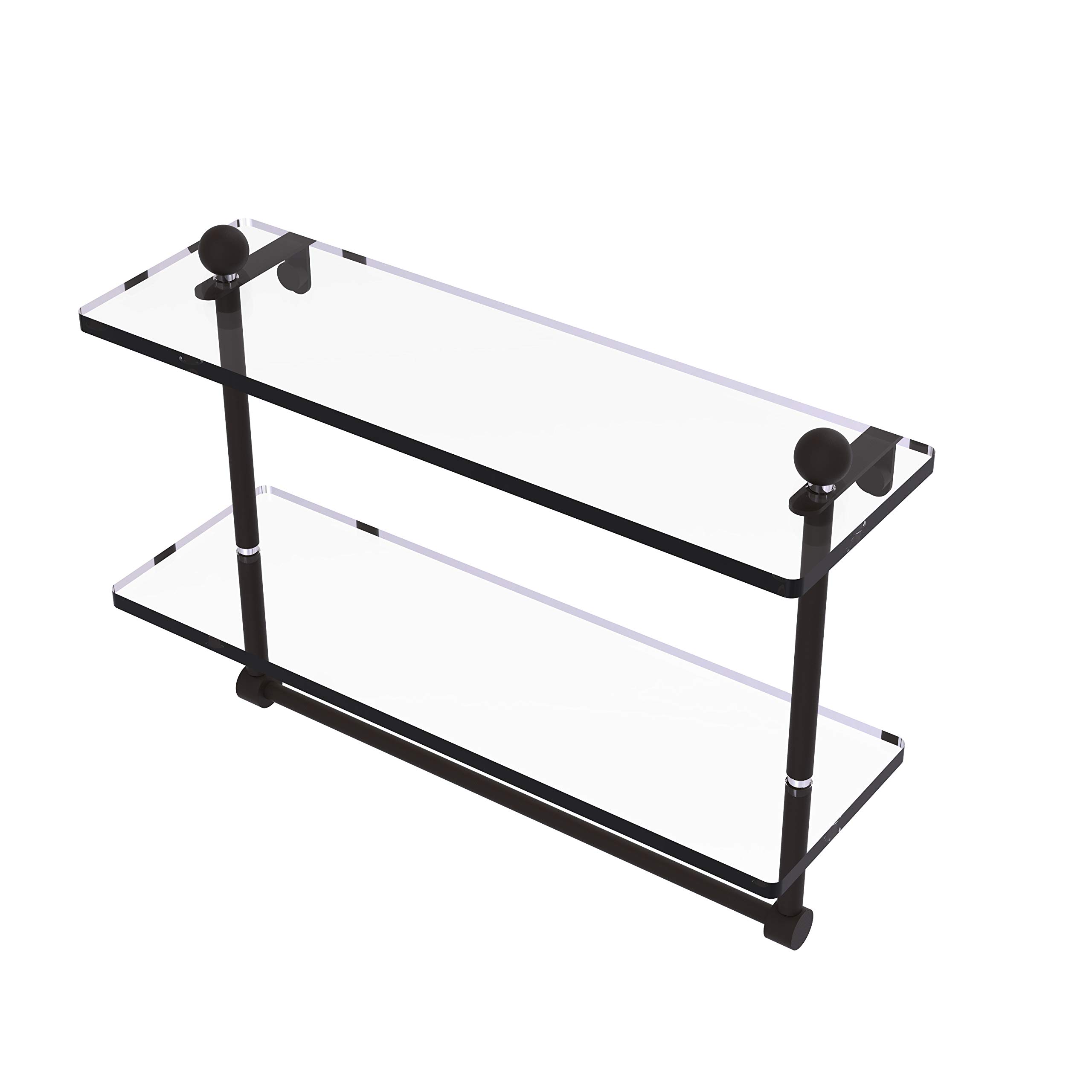 Allied Brass PR-2/16TB 16 Inch Two-Tiered Integrated Towel Bar with Glass Shelf - Oil Rubbed Bronze Bathroom Organizer for Towels & Toiletries | Perfect for Modern Bathrooms, Spas & Guest Suites