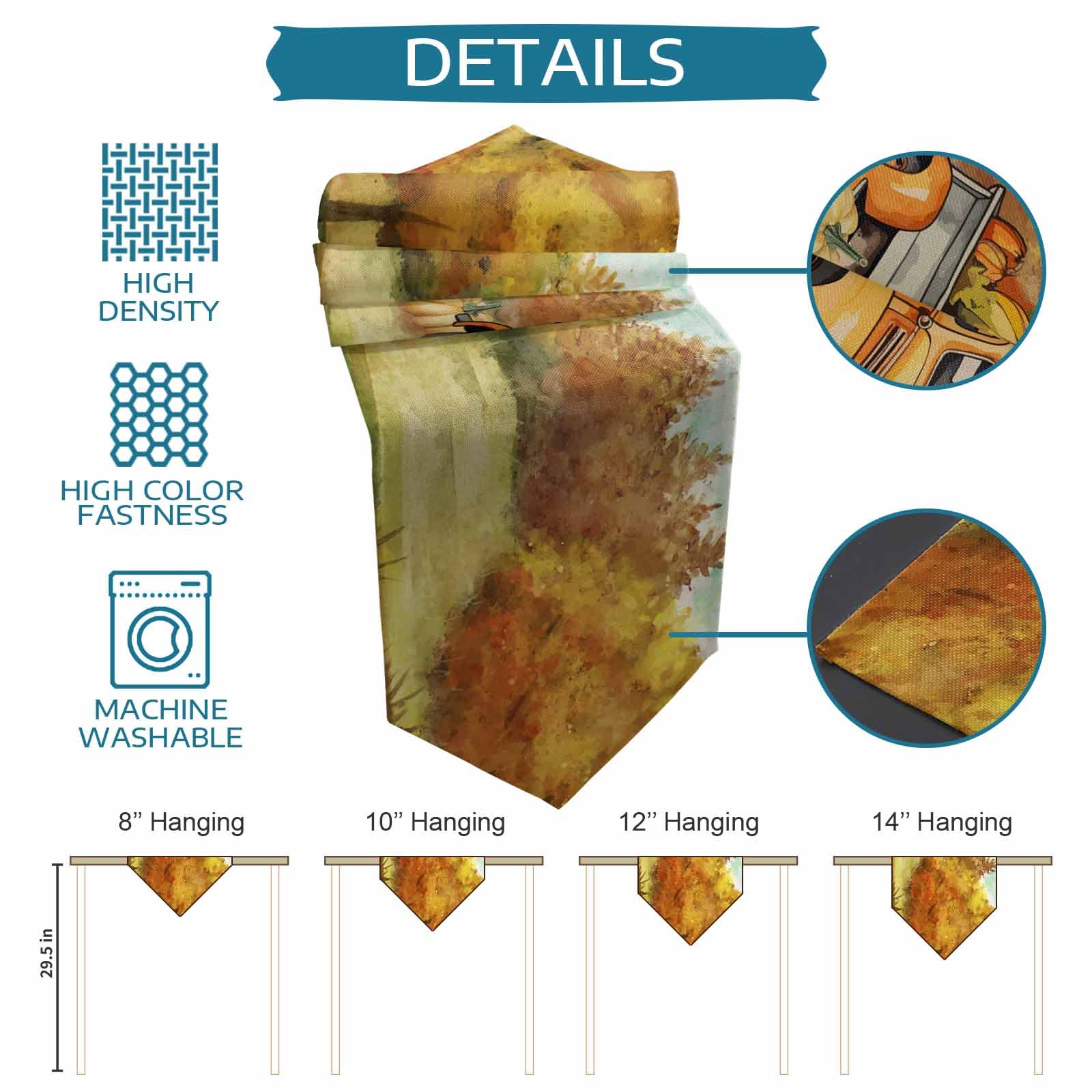108 Inch Washable Linen Fall Thanksgiving Table Runner - Orange Truck Pumpkin Design for Farmhouse Dining, Kitchen Decor, Holiday Party & Dresser Scarf | Perfect for Autumn Gatherings, Thanksgiving Dinner & Seasonal Home Decoration