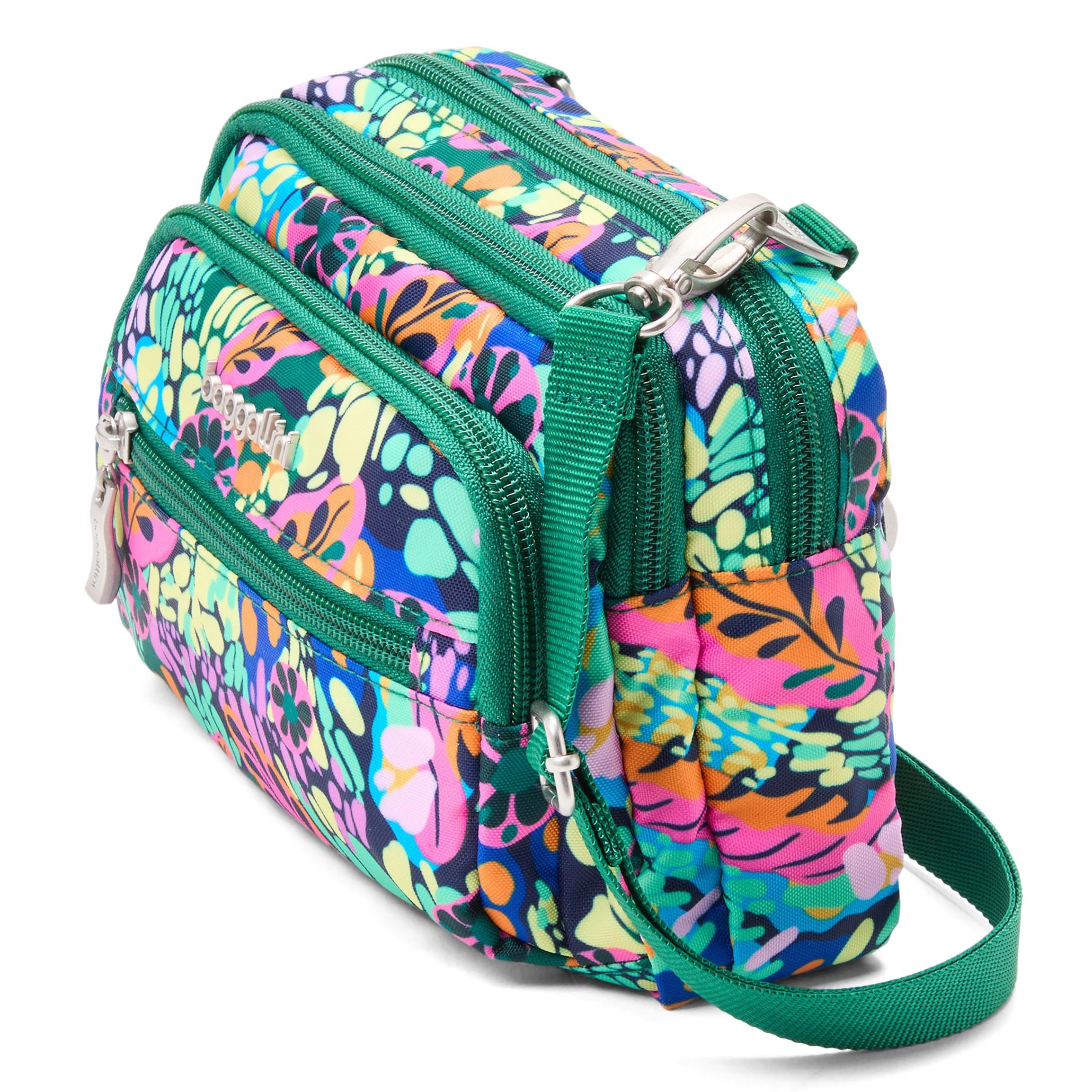 Baggallini Triple Zip Small Crossbody Bag for Women - 8x6 inch Lightweight Water-resistant Convertible Fanny Pack Belt Bag - Perfect for Travel, Shopping & Everyday Use