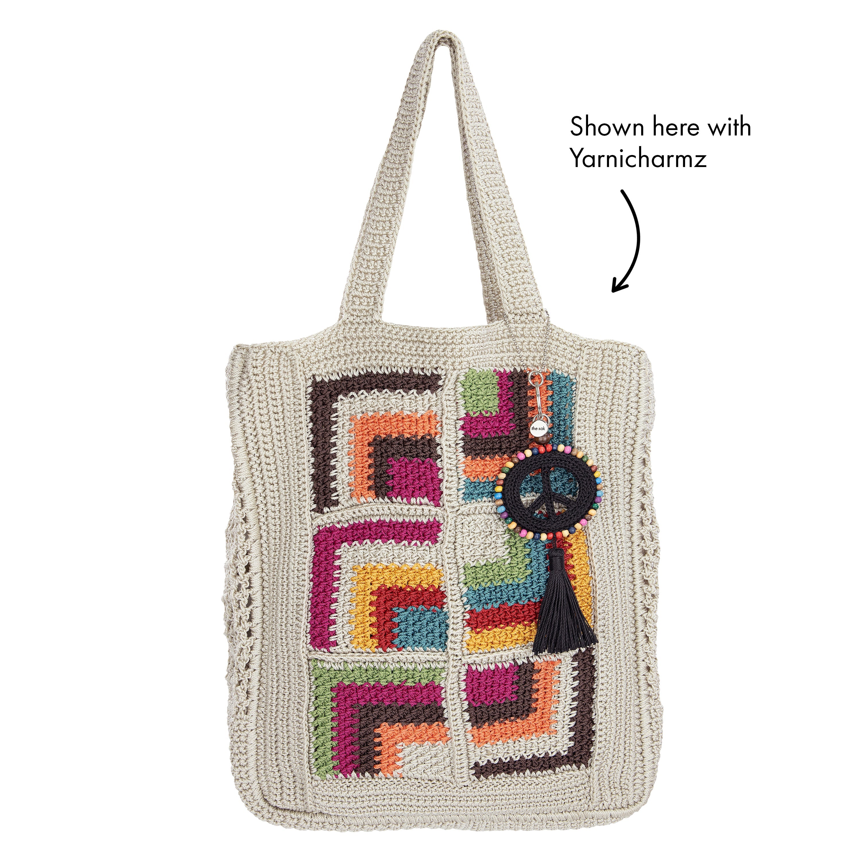 Hand Crochet Lanie Market Tote Bag - Stylish Multi Geo Pattern for Shopping, Beach & Everyday Use