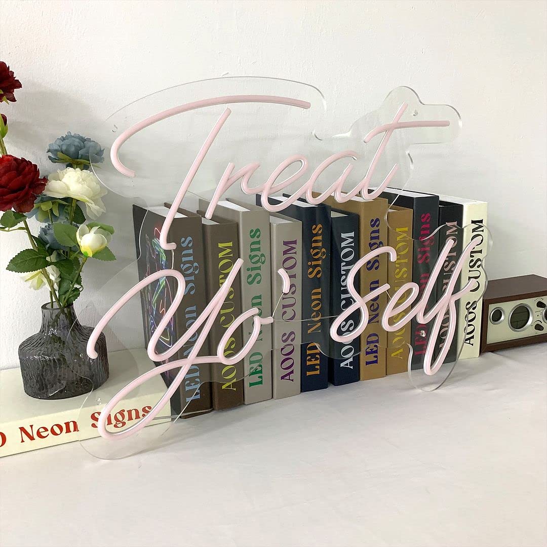 Treat Yo Self Neon Signs - Custom LED Wall Decor for Bedroom, Home, Wedding & Party | Aesthetic Room Lighting for Bathroom, Kitchen & More - Perfect for Home Decor, Events & Gifts