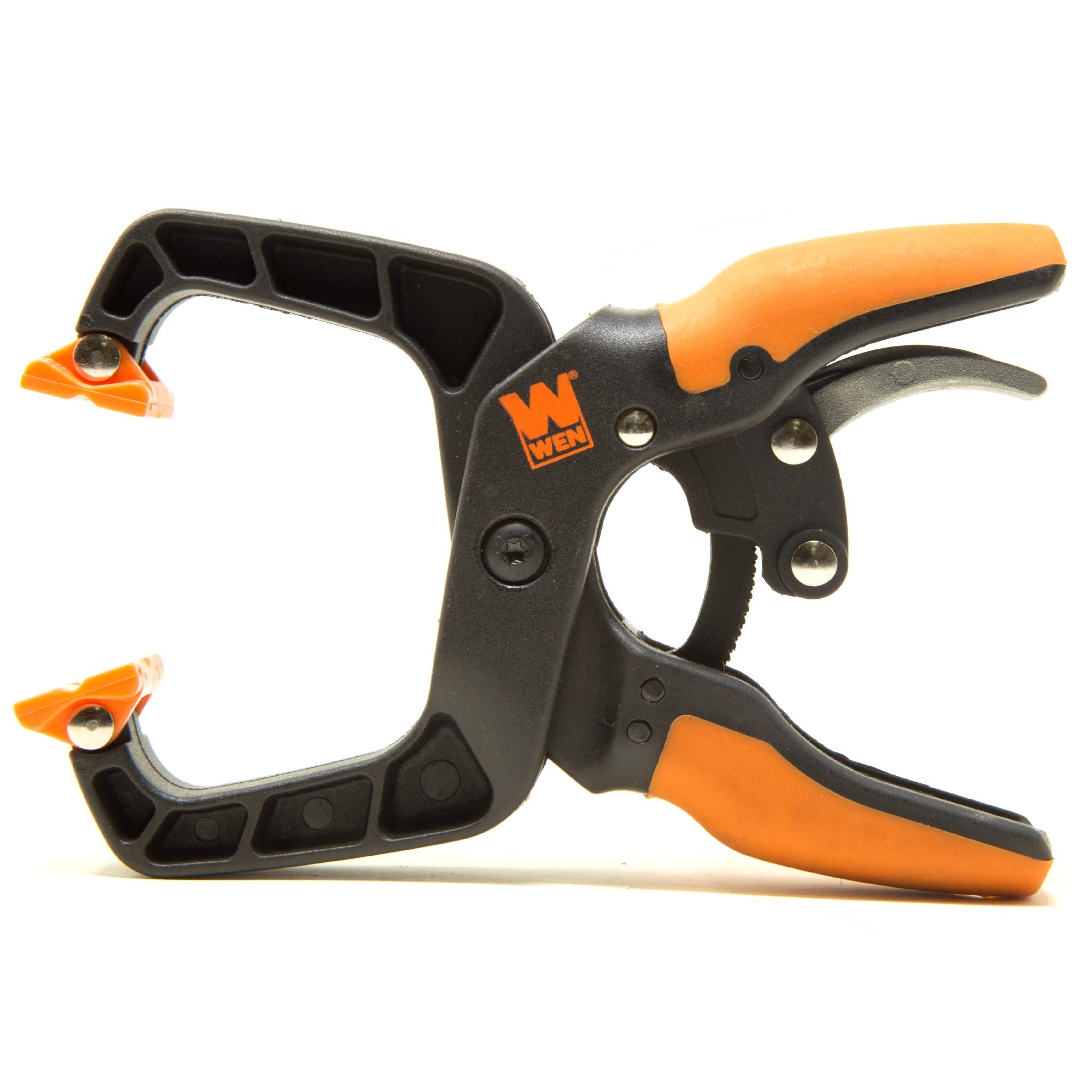 WEN CLH151 Quick Release Ratcheting Hand Clamps - 4 Pack with 1.5 Inch Jaw Opening & Throat - Heavy Duty Woodworking & DIY Clamps for Carpentry, Metalworking, and Craft Projects