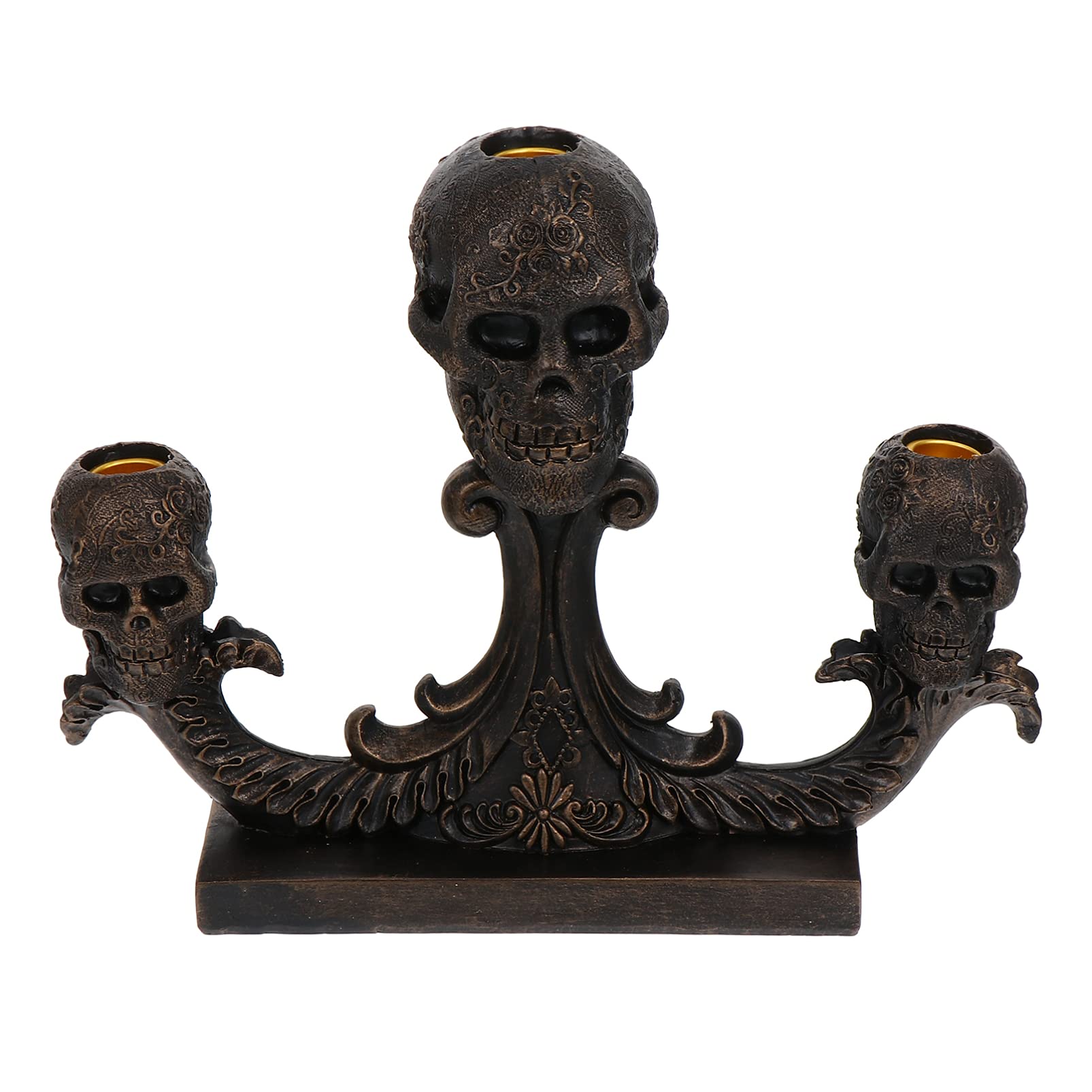 ULTNICE Gothic Skull Candle Holder - Triple Tealight Stand Resin Candle Rack with Retro Style for Halloween Decor, Home Party & Romantic Ambiance - Perfect for Tabletop, Mantel & Spooky Theme Nights
