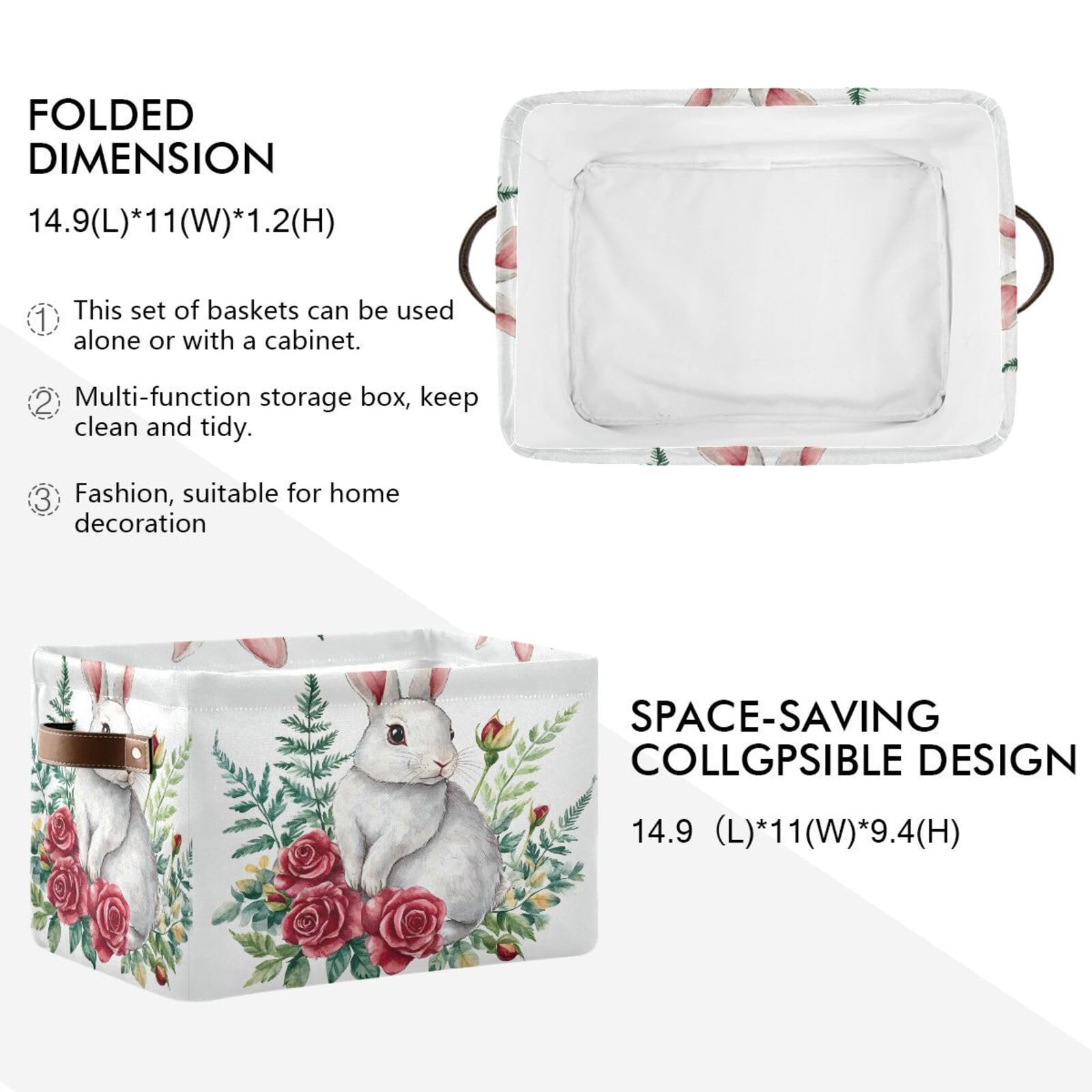 Senya Easter Storage Basket - Foldable Fabric Collapsible Storage Bin Organizer with Rose Bunny Design for Clothes, Toys & Home Organization | Perfect for Easter Decor, Kids Room & Seasonal Storage