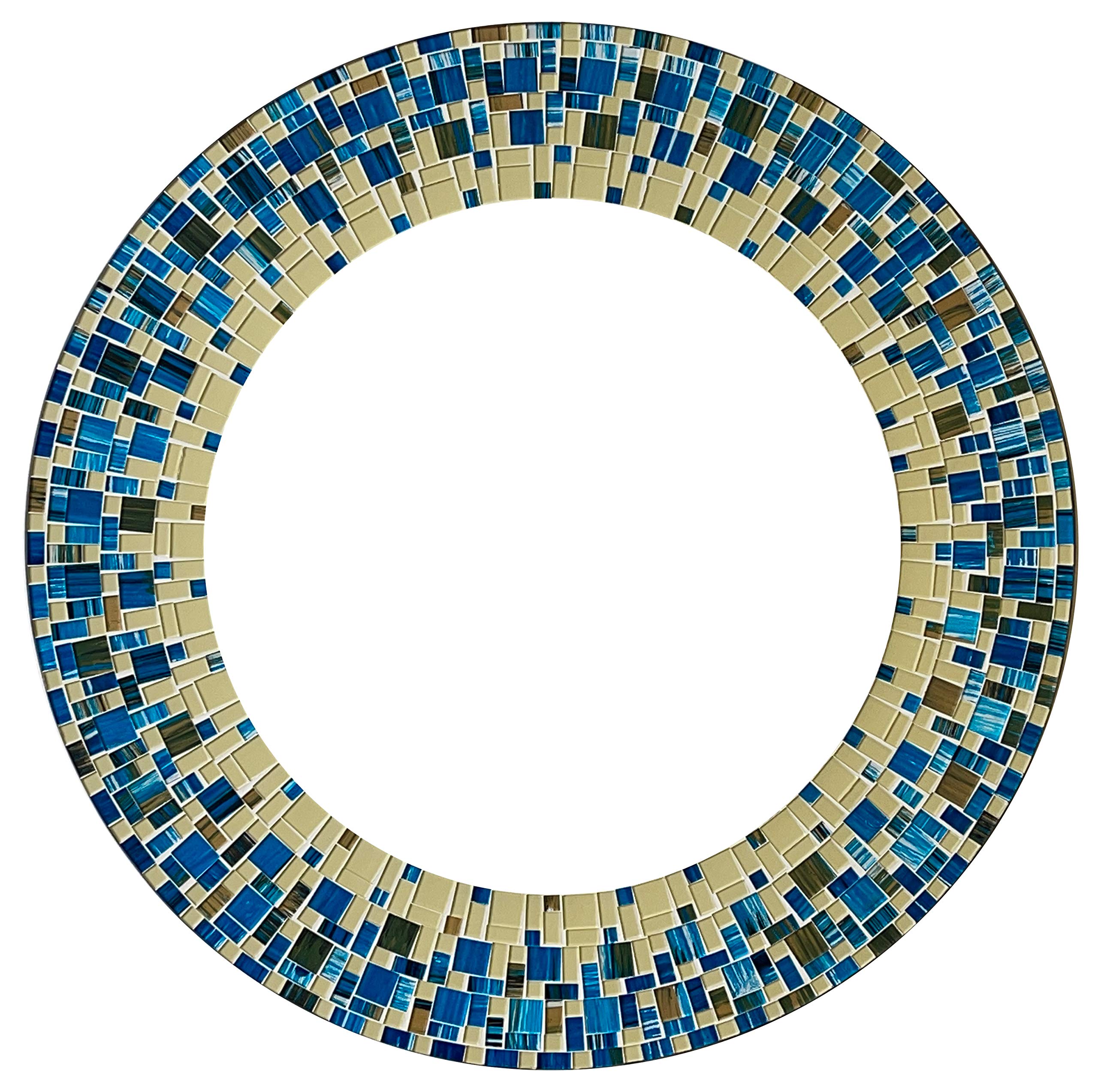 Handcrafted Beige and Blue Mosaic Wall Mirror - 24