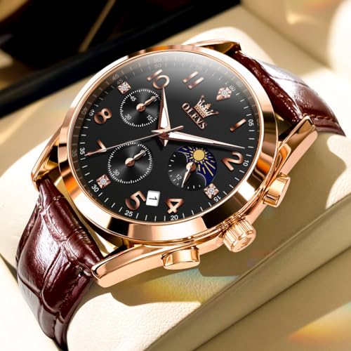 Brown Leather Rose Gold Case Black 2890