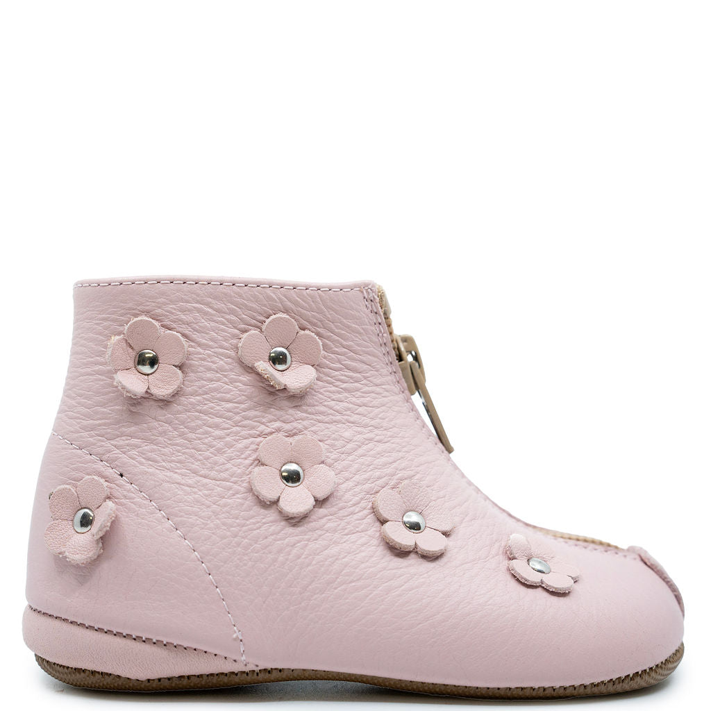 Pepe Pink Flower Zipper Baby Booties - Soft Non-Slip Infant Shoes for Newborns & Toddlers - Perfect for First Steps, Photo Shoots & Special Occasions