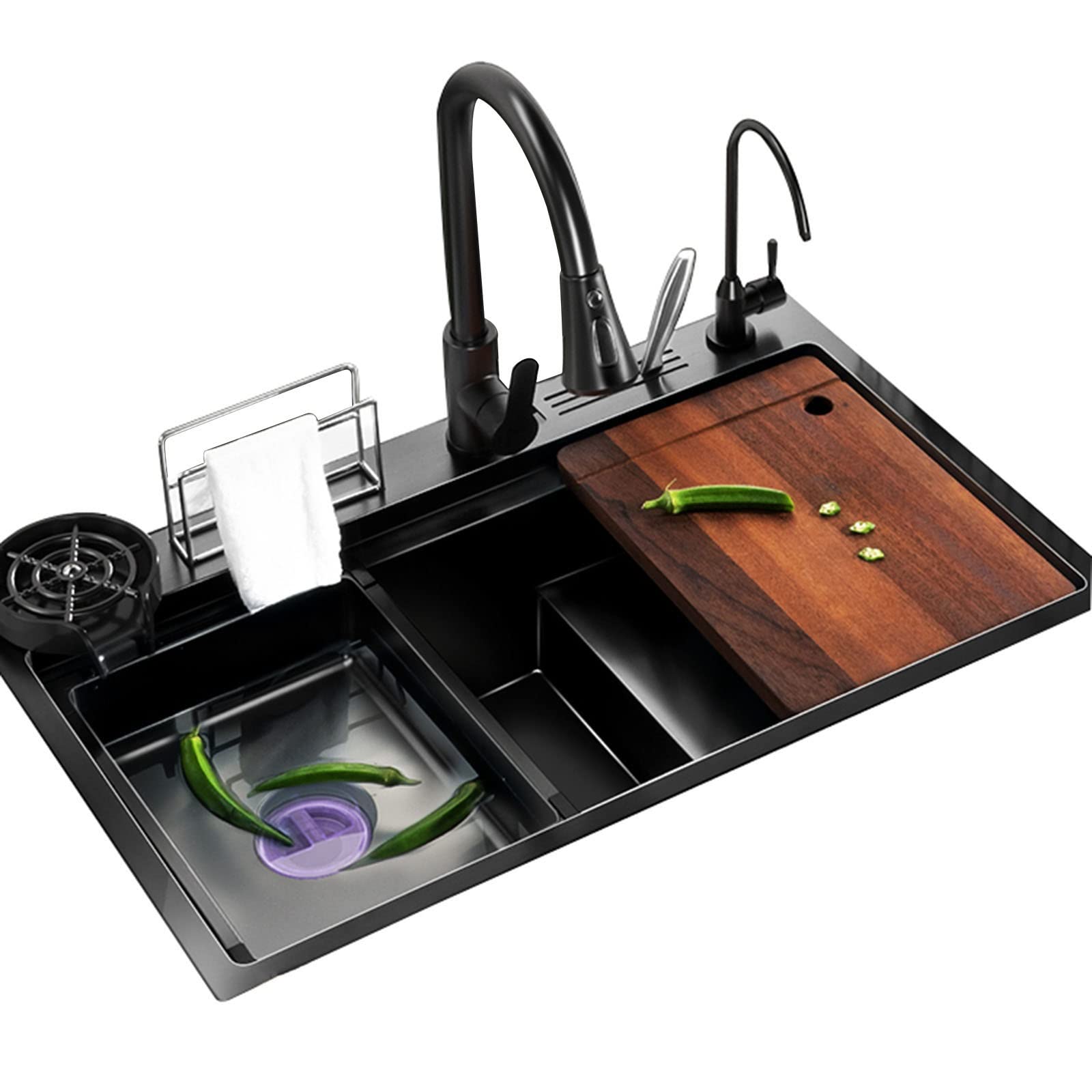 WooDeY Handmade Large Kitchen Sink Workstation - 3MM Thick Stainless Steel Step Sink with Accessories | Perfect for Modern Home Kitchen Renovation & Professional Chef Cooking Stations