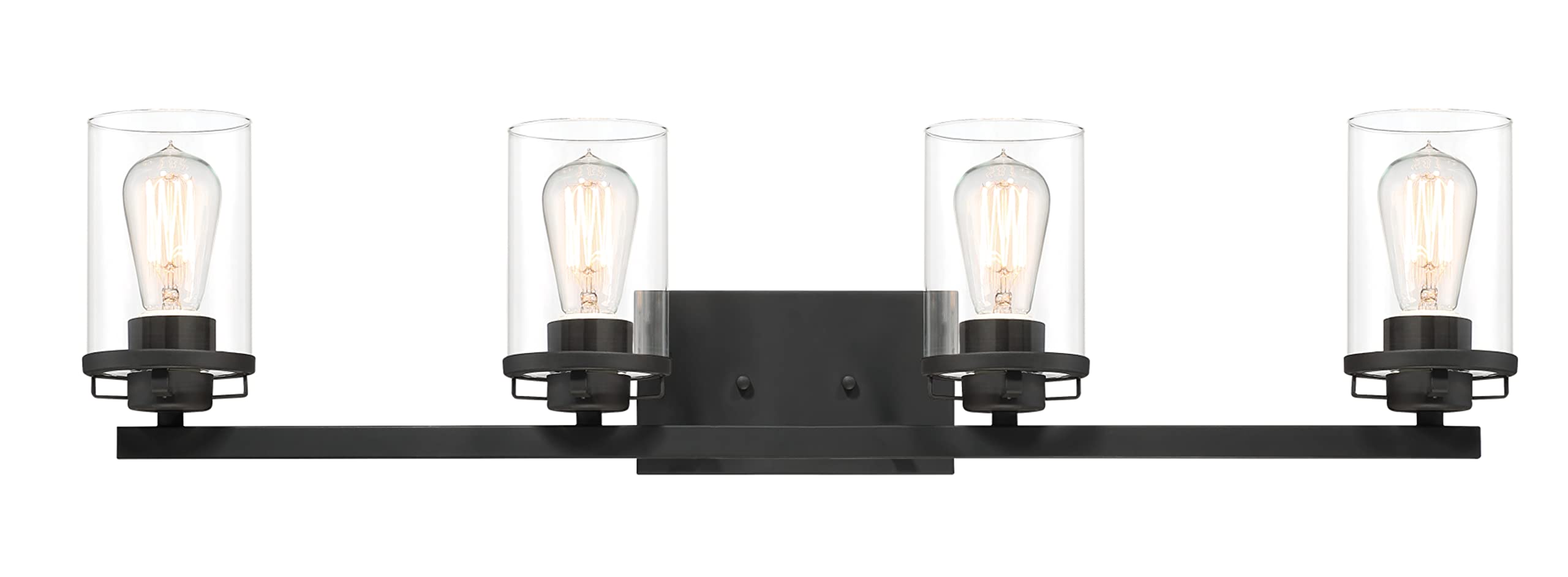Designers Fountain 93304-BK Jedrek 4-Light Bathroom Vanity Light Fixture - Black Finish with Clear Glass Shades for Modern Bathroom & Powder Room Lighting