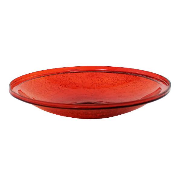 Red Crackle Glass Birdbath Bowl - Durable Outdoor Garden Decor for Birds - Perfect for Backyard, Patio & Wildlife Habitat