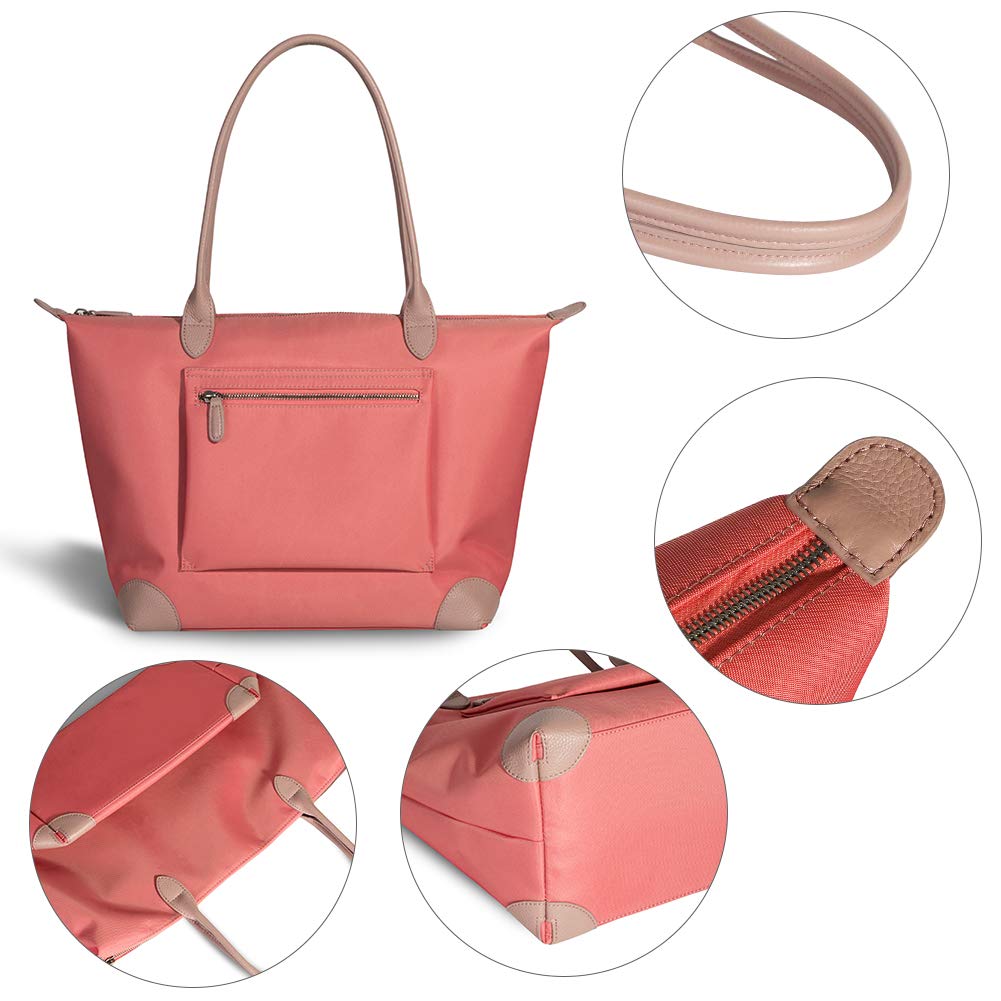 Stylish Large Lightweight Tote Bag for Women - Designer Leather & Nylon Work Shoulder Bag, Foldable Travel Purse | Perfect for Office, Commute, Shopping & Weekend Getaways