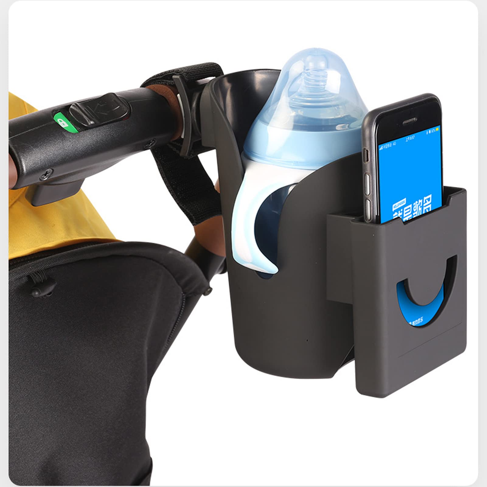 Stroller Cup Holder & Bike Bottle Holder with Phone Slot - Durable Plastic Drink Holder for Baby Carriage, Bicycle & Shopping Cart - Perfect for Parents, Joggers & Outdoor Activities