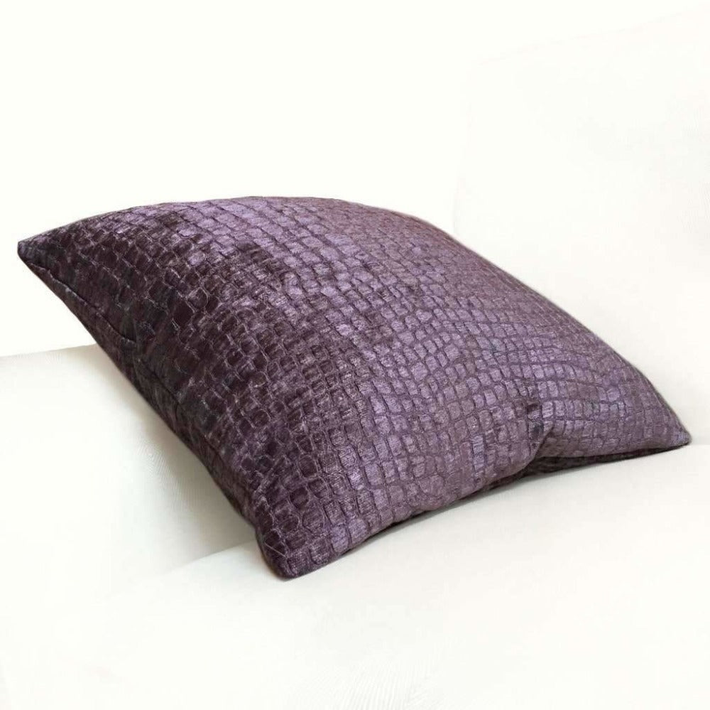 Luxury Crocodile Alligator Pattern Chenille Velvet Pillow Cover - Soft Plum Purple Decorative Throw Pillow Case for Sofa, Bed, Living Room & Home Decor
