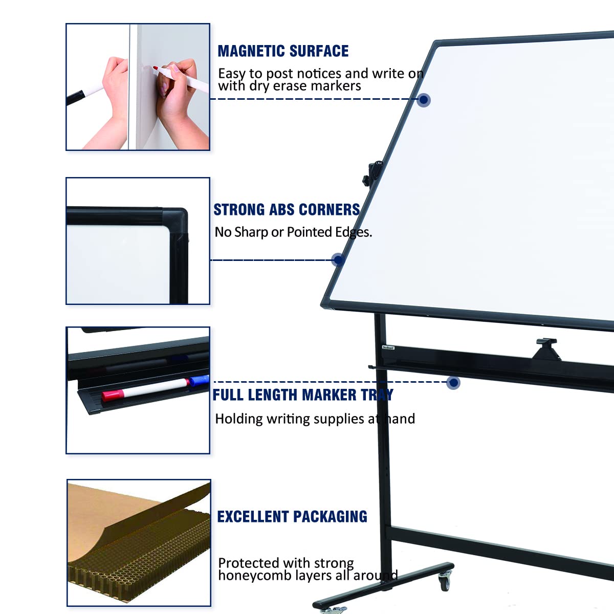 Large Magnetic Double Sided Mobile Whiteboard - 72