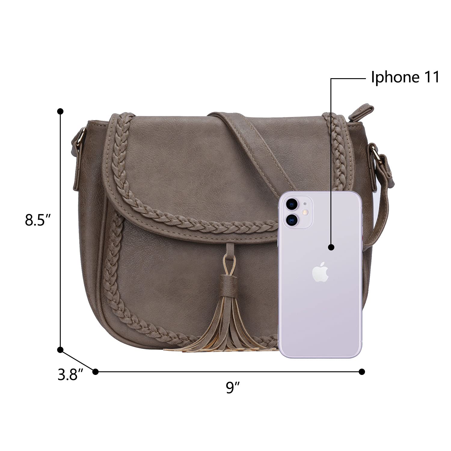 KKXIU Women's Casual Flap Saddle Crossbody Bag with Tassel - Stylish Shoulder Purse for Everyday Use, Work, Travel and Shopping
