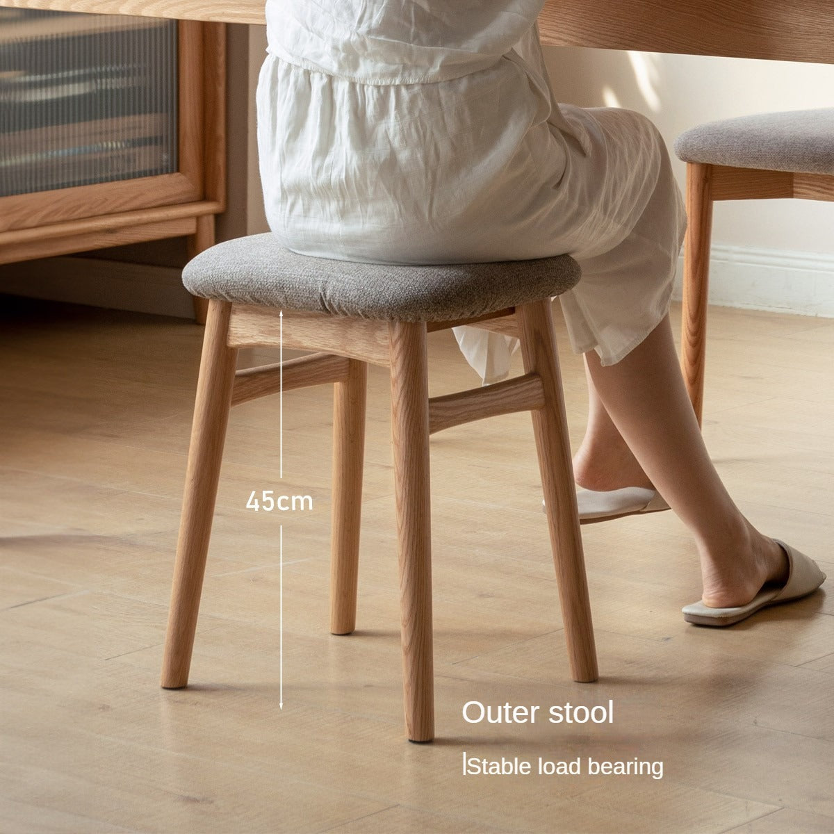 Premium Oak Solid Wood Makeup Stool with Soft Upholstered Seat - Perfect for Vanity, Dressing Room & Beauty Salon