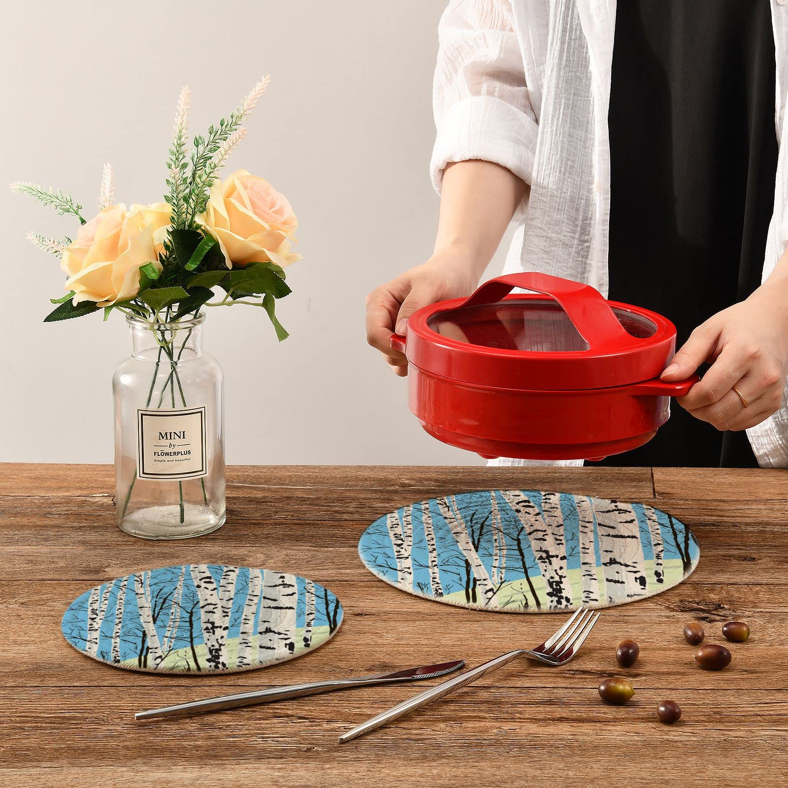 Birch Grove Spring Cotton Pot Holders Set of 2 - Heat Resistant Woven Coasters & Kitchen Hot Pads for Cooking, Baking & Serving - Perfect for Stovetop, Oven & Table Protection