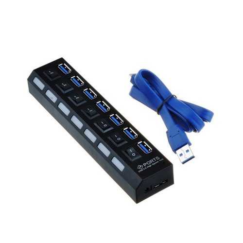 7-Port USB 3.0 Hub with Individual On/Off Switches & USB A to B Cable - High-Speed Data Transfer for PC, Laptop, Mac, Gaming & Office Setup
