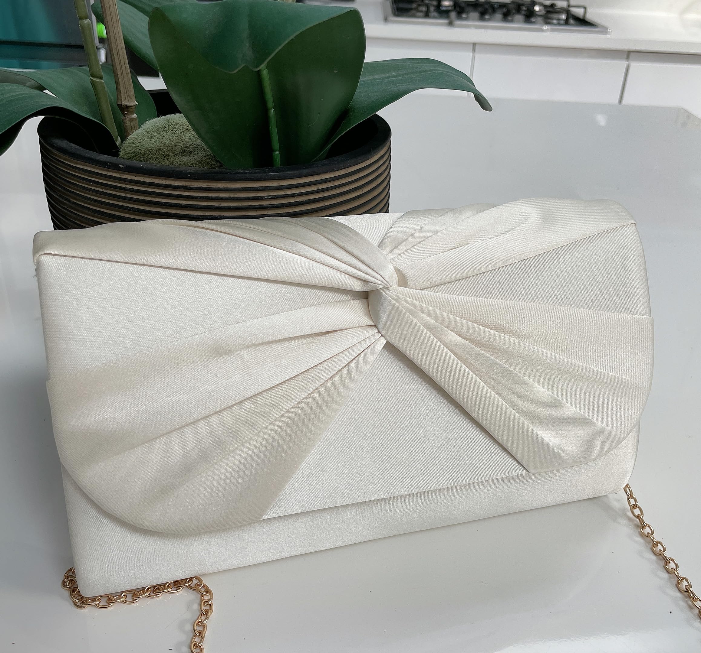 LeahWard Women's Satin Bow Clutch Purse - Elegant Crossbody Bag for Evening Parties, Weddings & Special Occasions