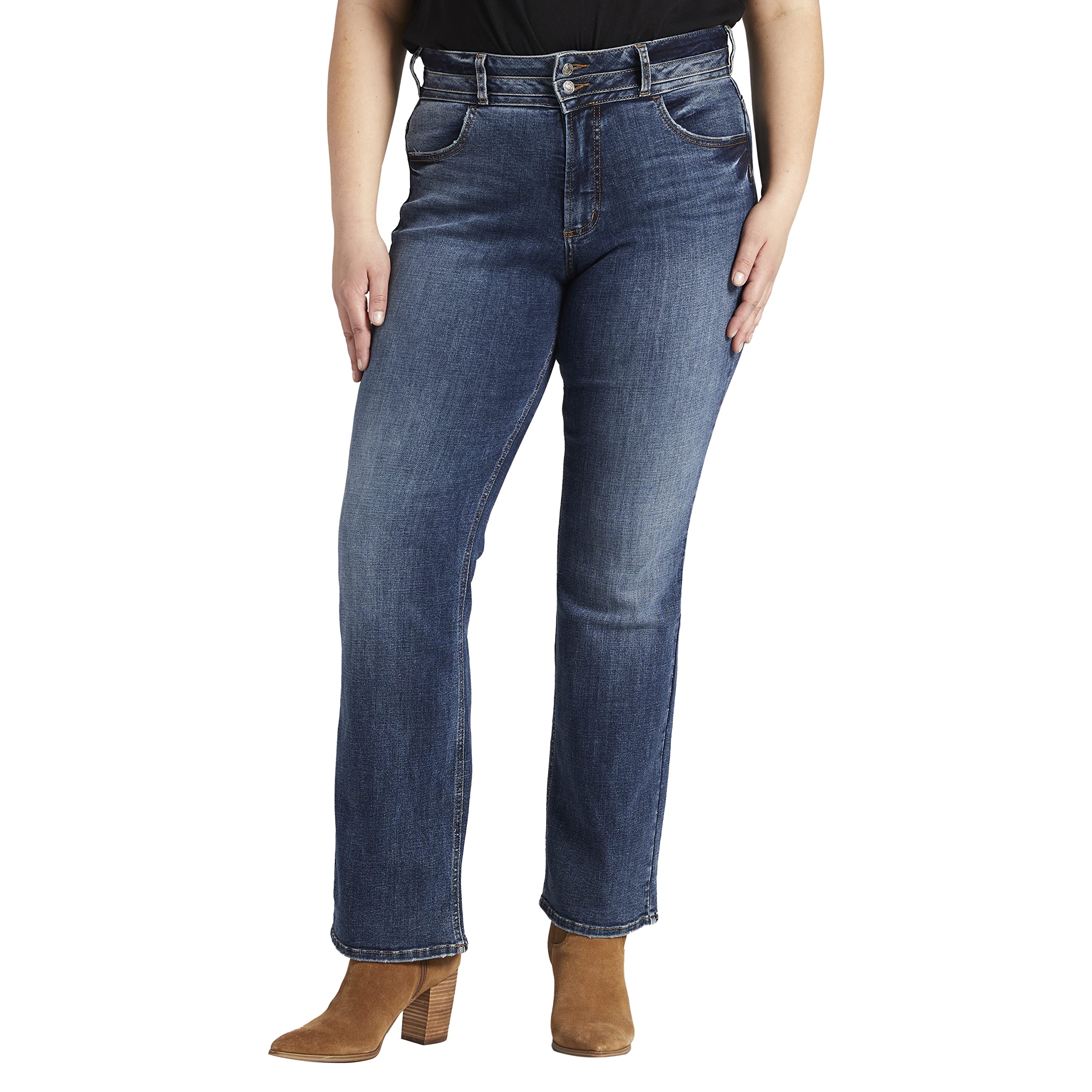 Silver Jeans Co. Women's Plus Size Avery High Rise Slim Bootcut Jeans - Medium Wash ECF325 (14W x 31L) | Flattering Fit for Curvy Women | Perfect for Casual Wear, Office & Night Out