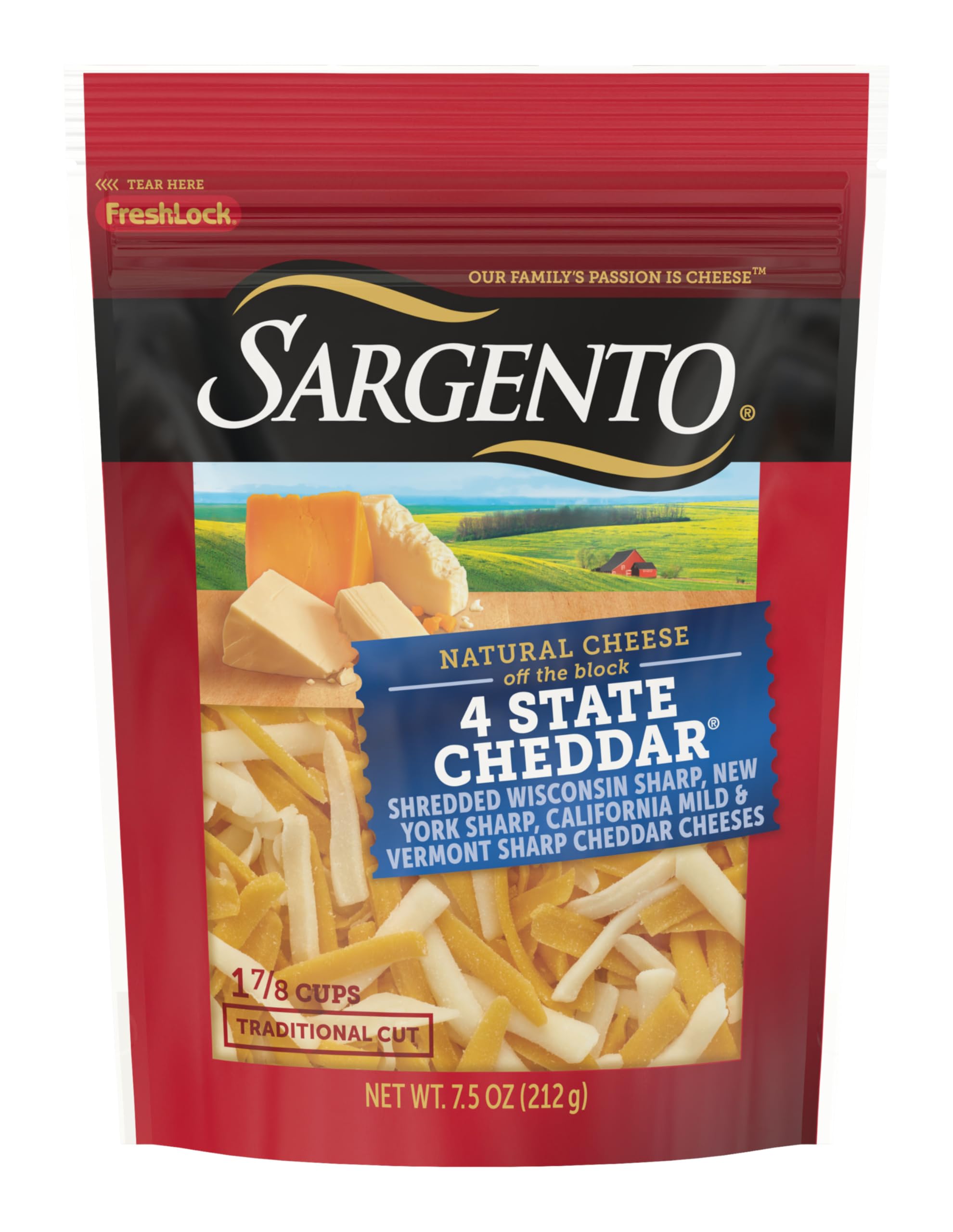 Sargento Shredded 4 State Cheddar Natural Cheese - 7.5 oz Bag | Perfect for Pizza, Pasta, Salads & Sandwiches | High-Quality Shredded Cheese for Cooking & Baking