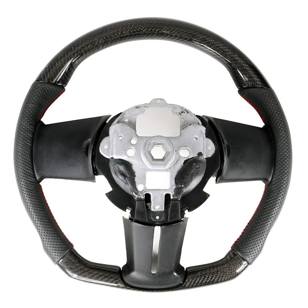 FREEMOTOR802 Carbon Fiber Racing Steering Wheel for 2010-2014 Ford Mustang - Perforated Leather with Red Stitching - Direct Replacement for Enhanced Grip & Sporty Driving Experience (Track Racing, Daily Commute, Car Enthusiast Upgrade)