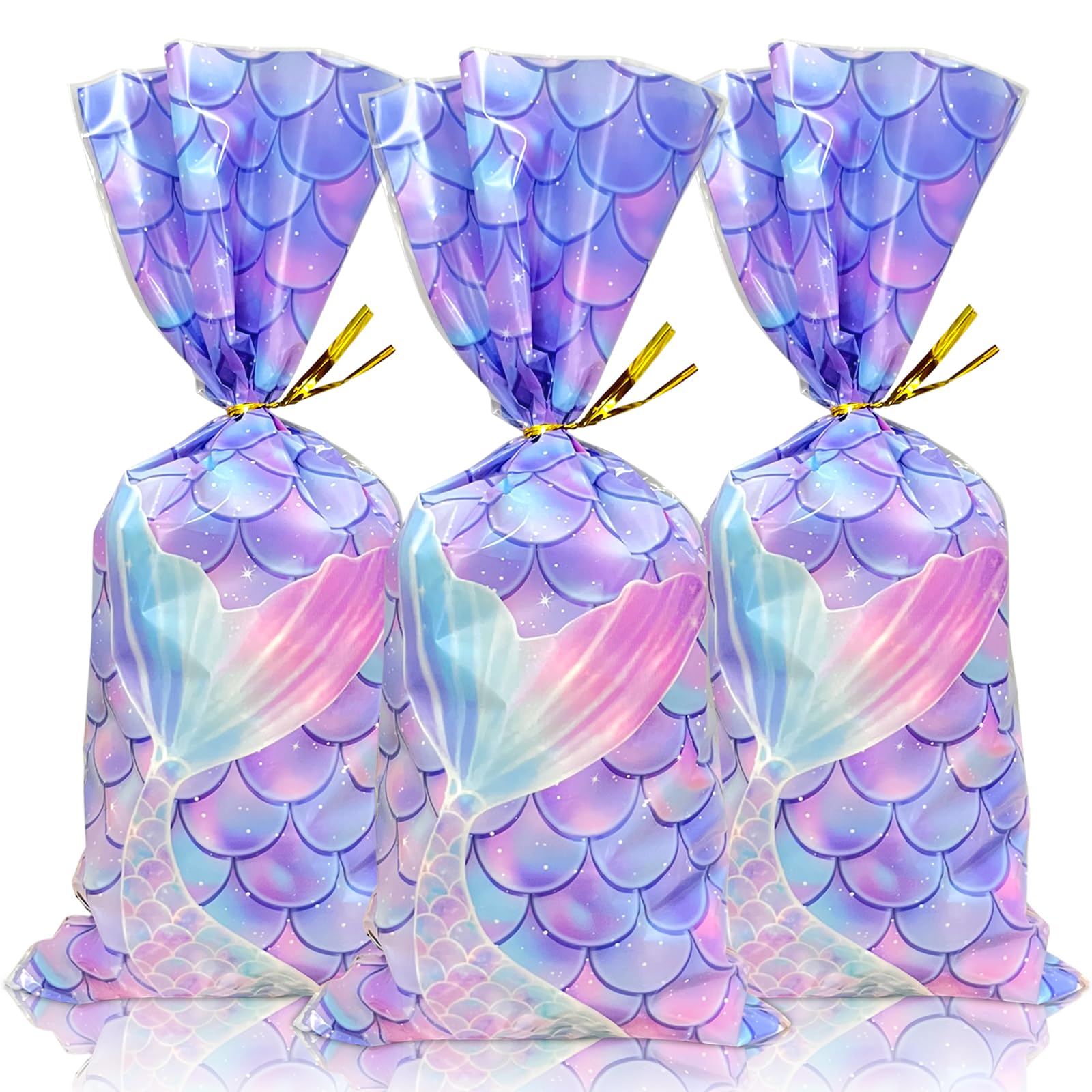 Bnsikun 100-Pack Mermaid Tail Cellophane Gift Bags - Transparent Favor Bags for Candy, Party Favors & Wedding Treats - Perfect for Birthday Parties, Baby Showers & Holiday Gifting