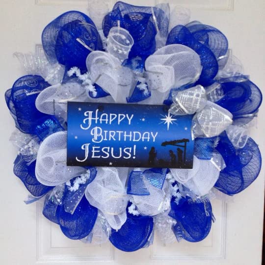 Handmade Deco Mesh Christmas Wreath for Holiday Decor - Perfect for Front Door, Mantel & Christmas Tree Decorations | Happy Birthday Jesus Theme