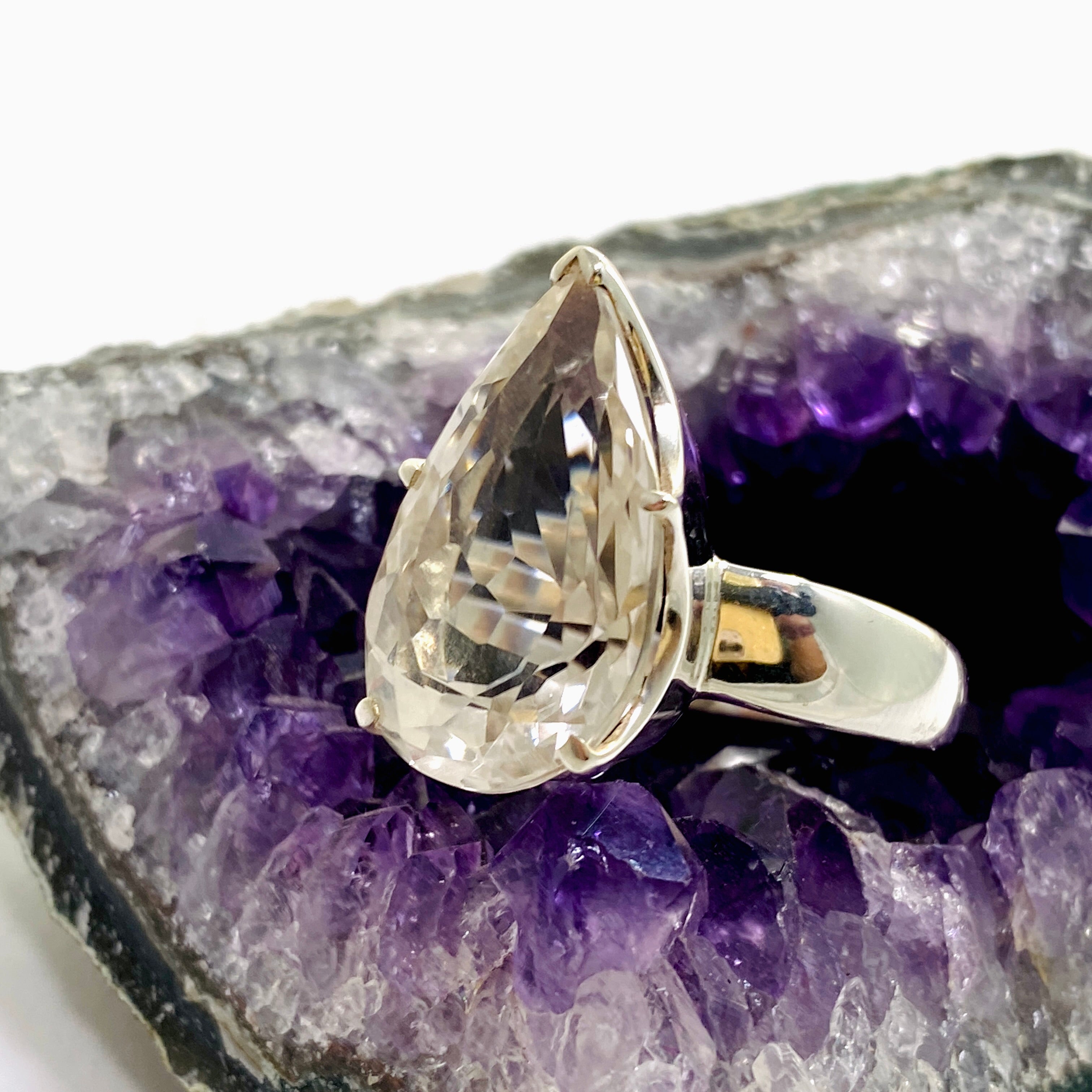 11.5 Clear Quartz Teardrop Faceted Ring - Elegant Crystal Jewelry for Women | Perfect for Weddings, Parties & Everyday Wear