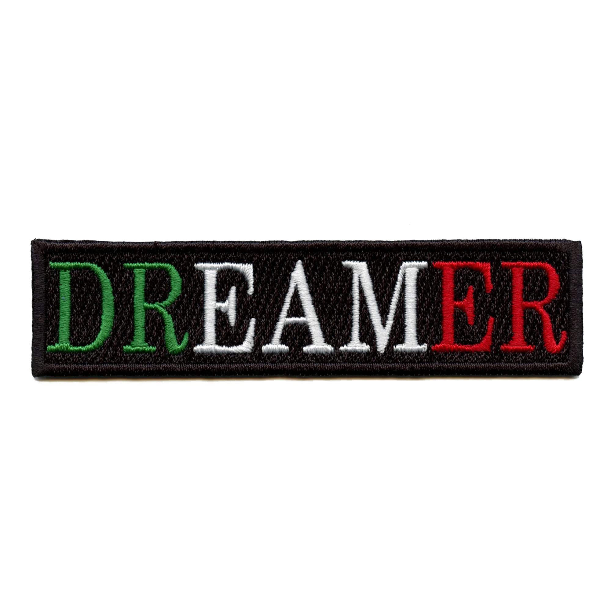 Dreamer Green White Red Patch Mexico Flag Theme Embroidered Iron On - Perfect for DIY Crafts, Costumes & Patriotic Decorations