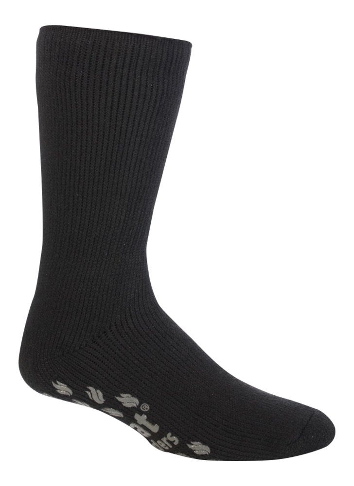 Heat Holders Men's Thermal Gripper Sole Socks - Size 7-12 US - Black & Grey - Ultra Warm Winter Socks for Outdoor Activities, Hiking & Cold Weather Comfort