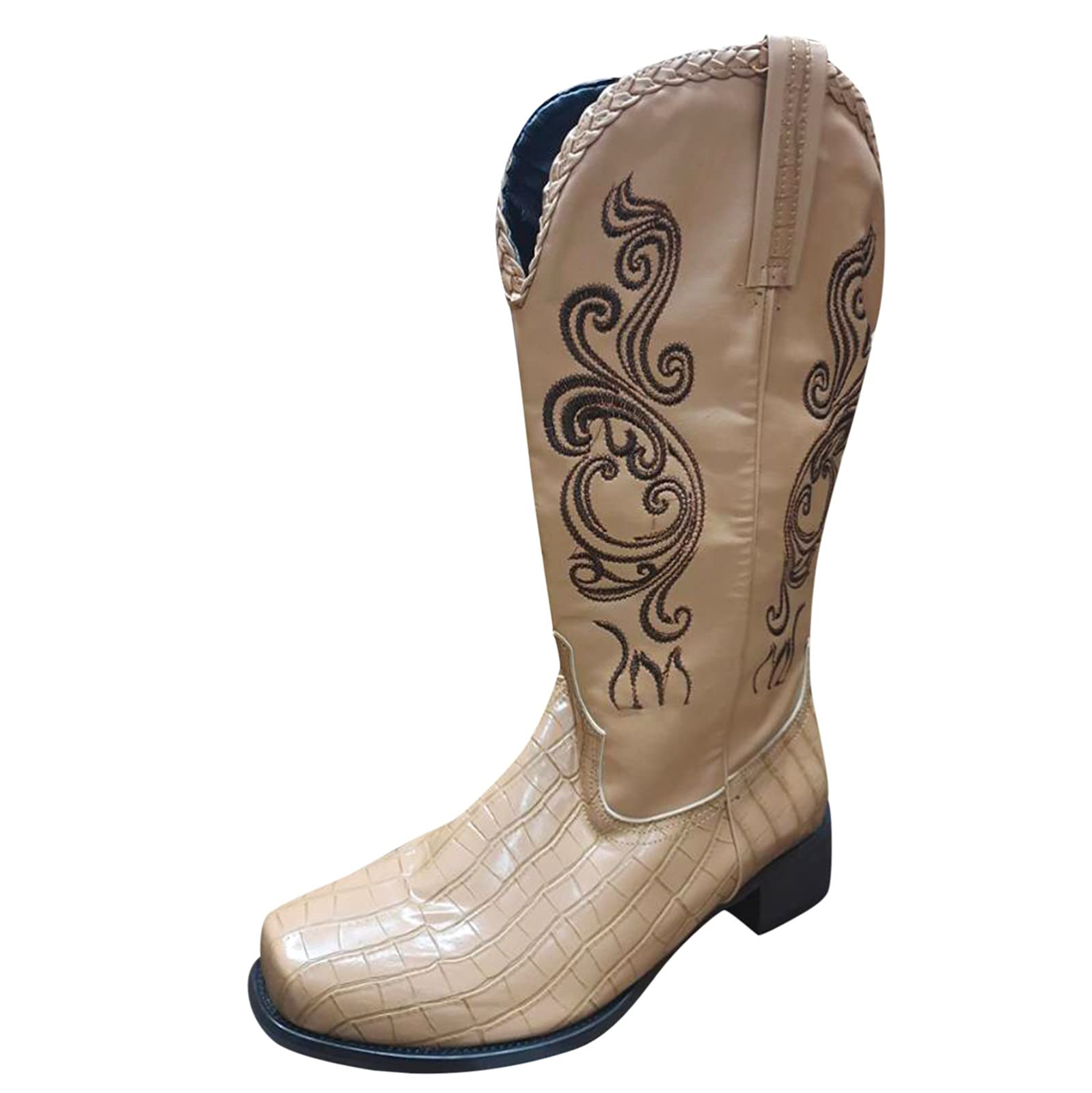 **Women's Cowboy Boots - Retro Embroidered Western Cowgirl Boots, Pull-On Mid Calf Stitching Winter Boots for Riding, Country Dance & Outdoor Fashion**