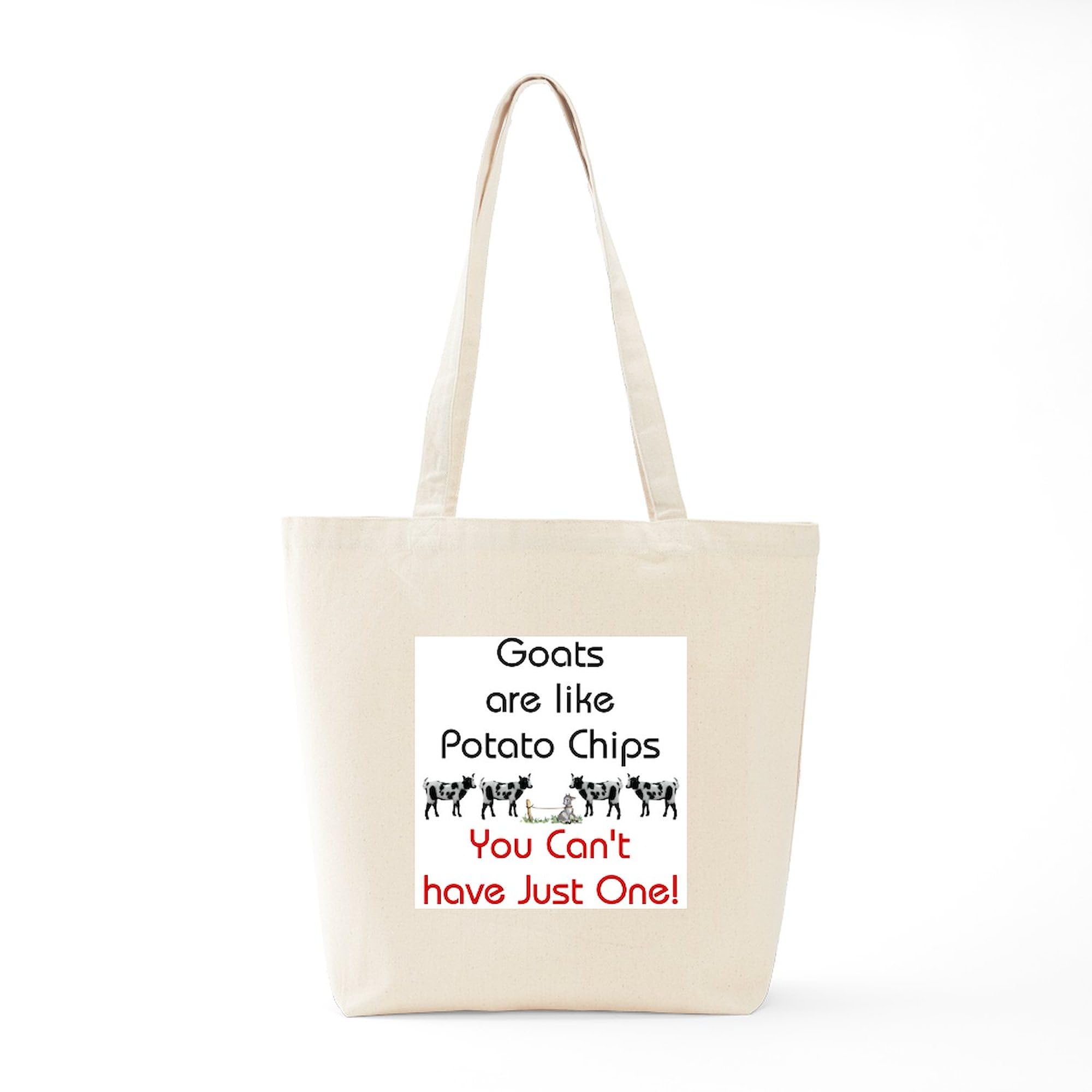 Goats Are Like Potato Chips Funny Canvas Tote Bag - Reusable Natural Cotton Shopping Bag for Groceries, Beach & Daily Use