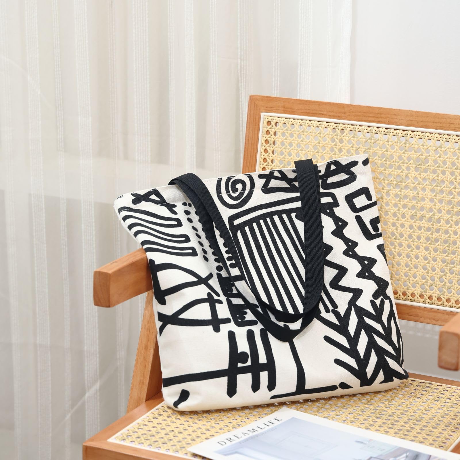 Stylish Canvas Tote Bag for Women with Zipper Closure & Multiple Compartments - Perfect for Travel, Work, and Everyday Use