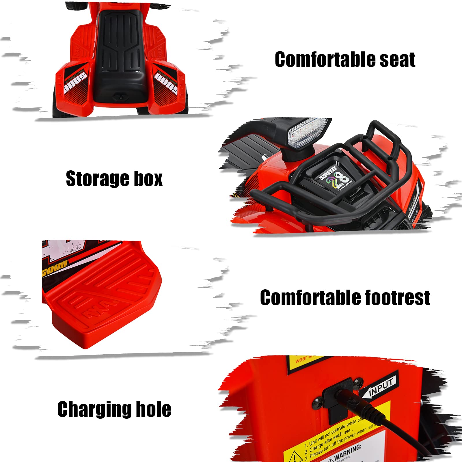 Costzon 6V Kids Electric ATV Quad - Battery Powered Ride-On Toy with Storage Basket, Headlights, Horn & Music for Toddlers 18-36 Months | Outdoor Play, Birthday Gift for Boys & Girls (Red)